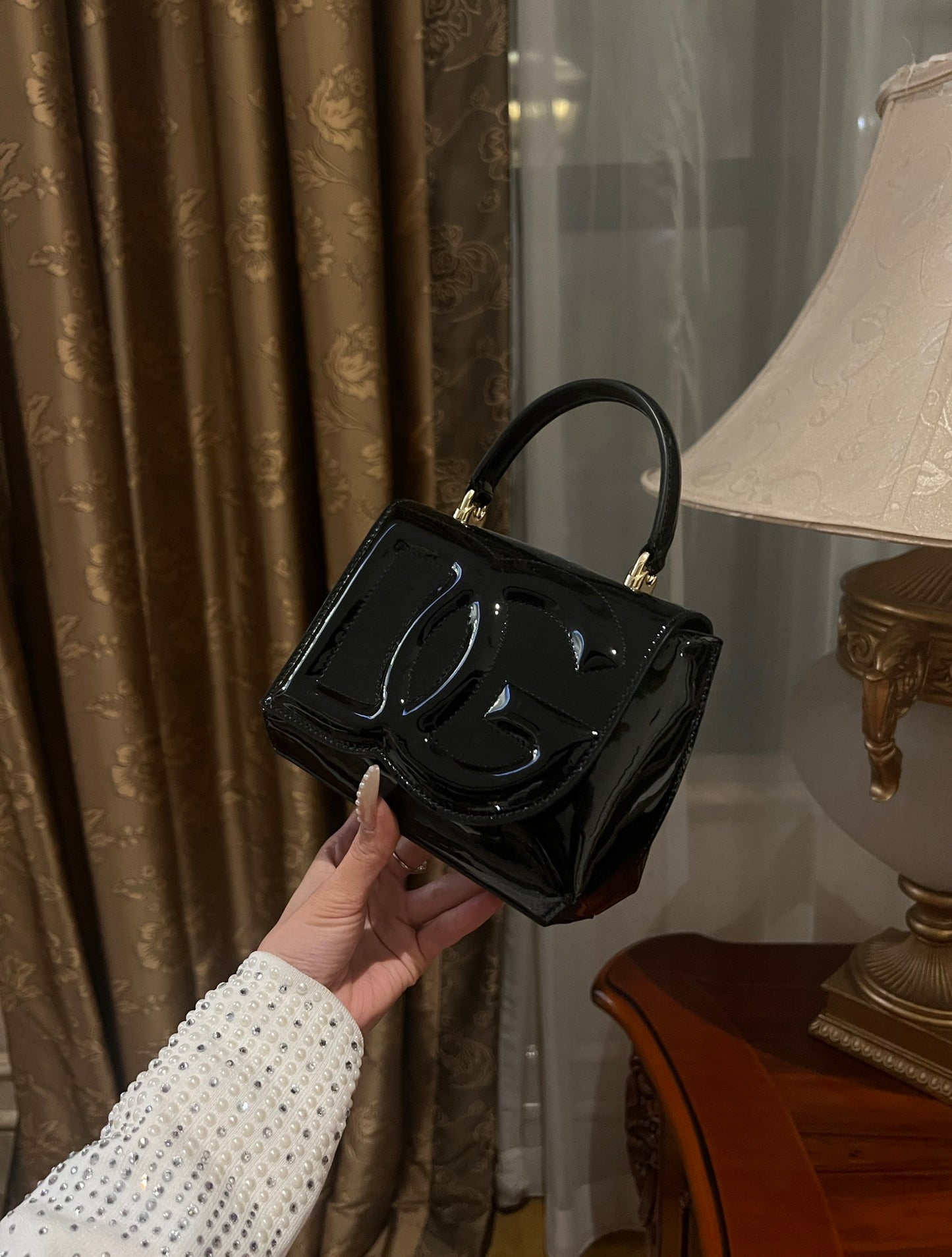 Dolce & Gabbana DG Logo Patent Leather Top-Handle Bag