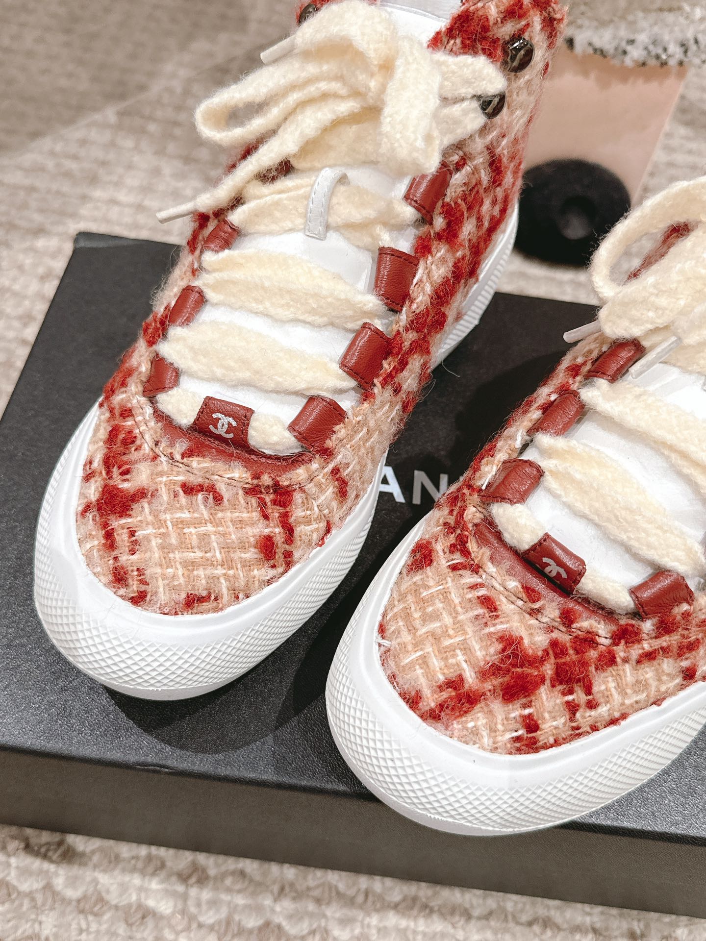 Chanel Chanel Brand New White CC Black Tweet Ski Boots with Spikes