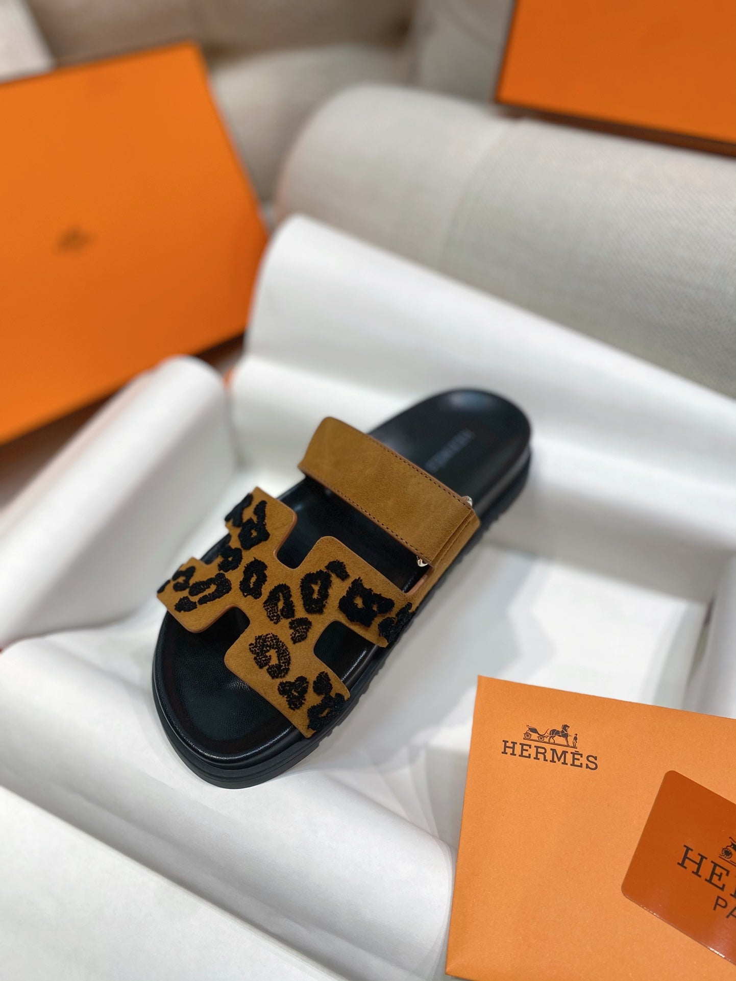 Hermes Chypre Sandals in Leopard Print