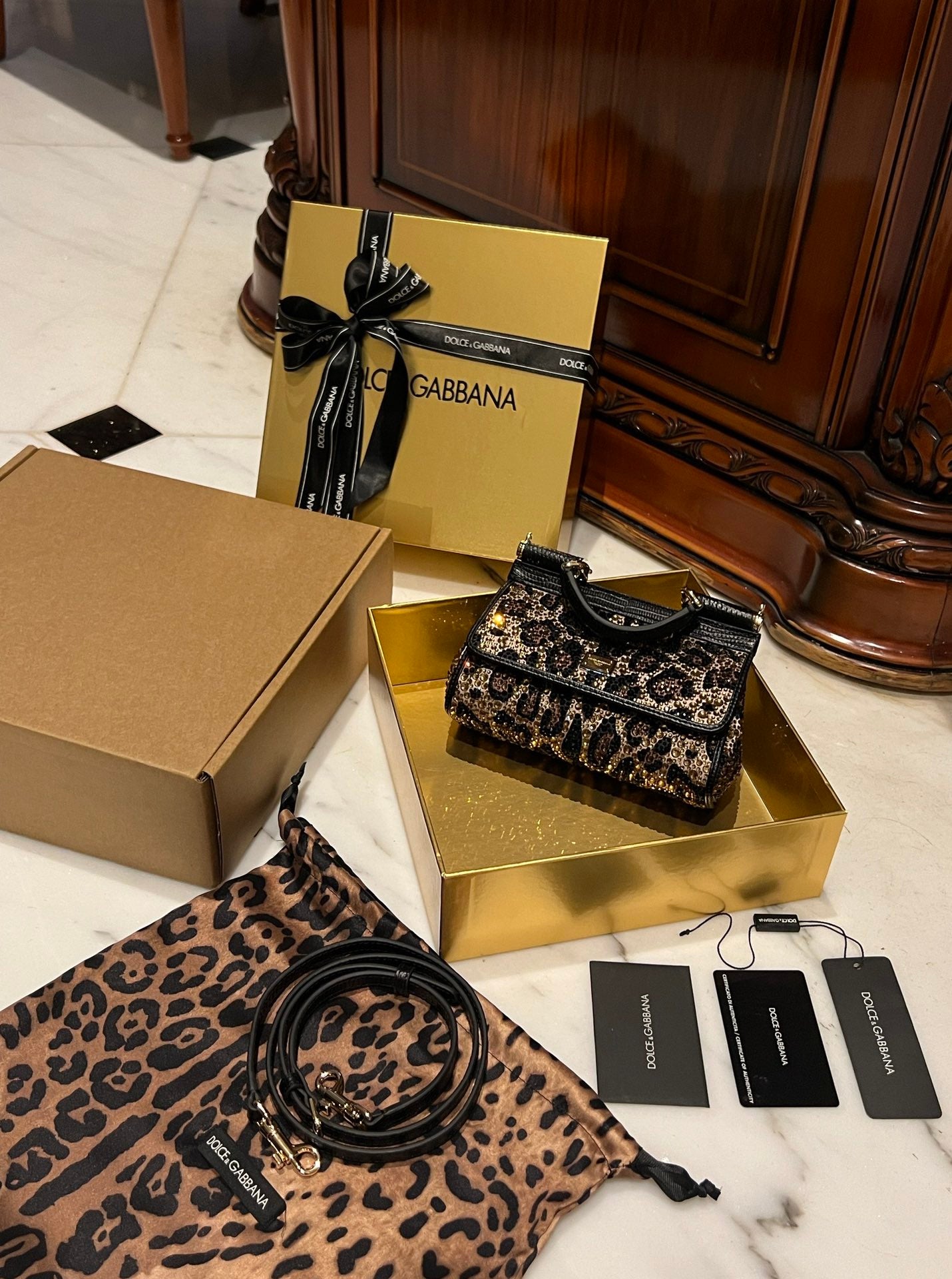 Dolce & Gabbana Medium Sicily Handbag in Leopard Print Calfskin