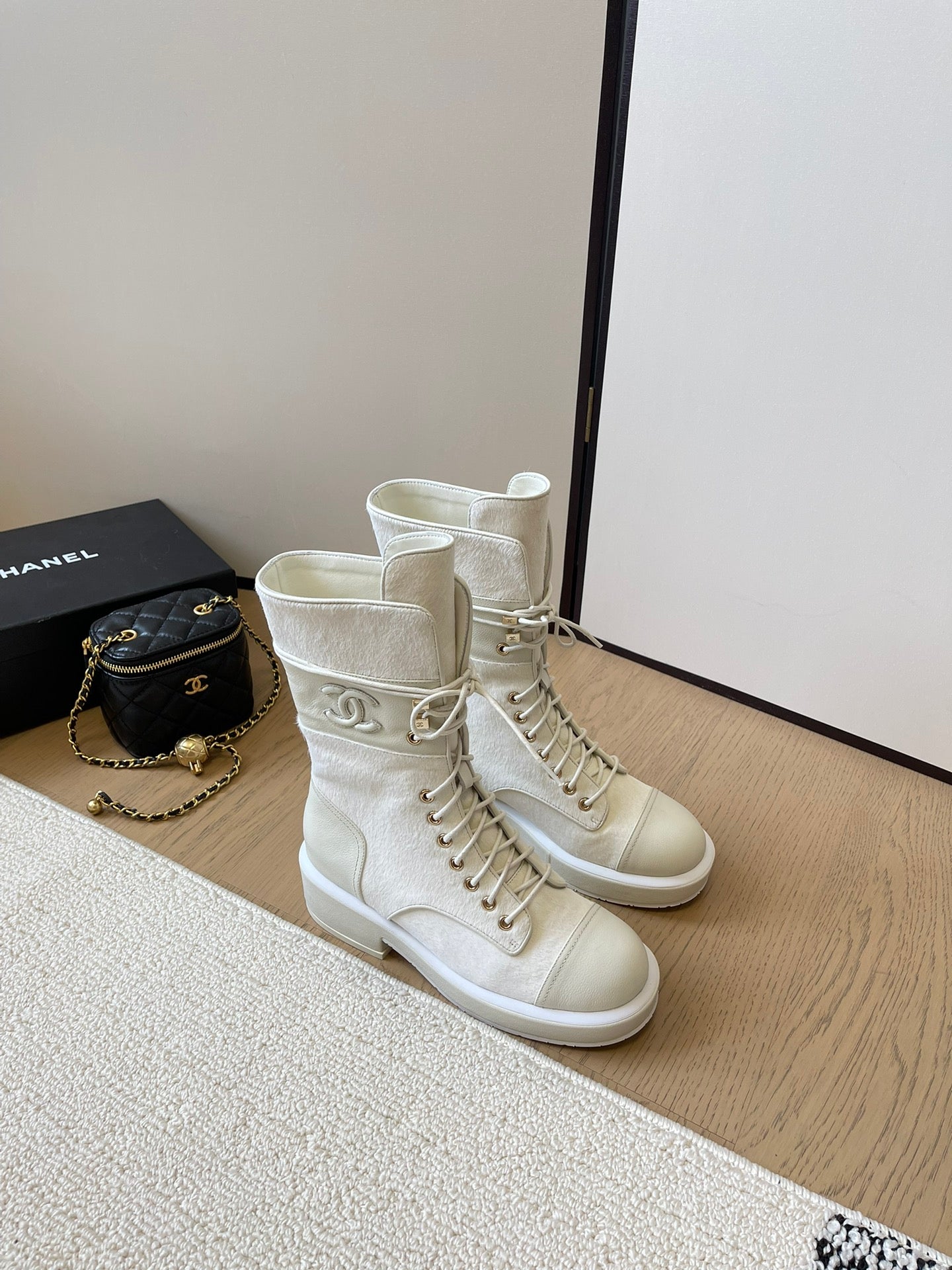 Chanel Luxe Leather Combat Boots