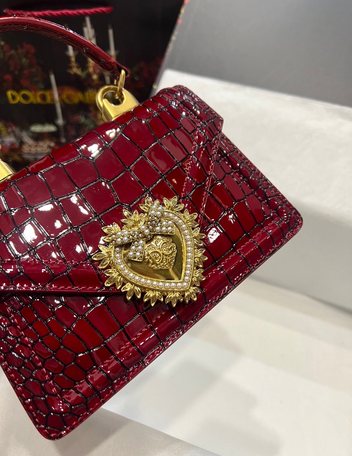 Dolce & Gabbana Small Devotion bag in foiled crocodile print