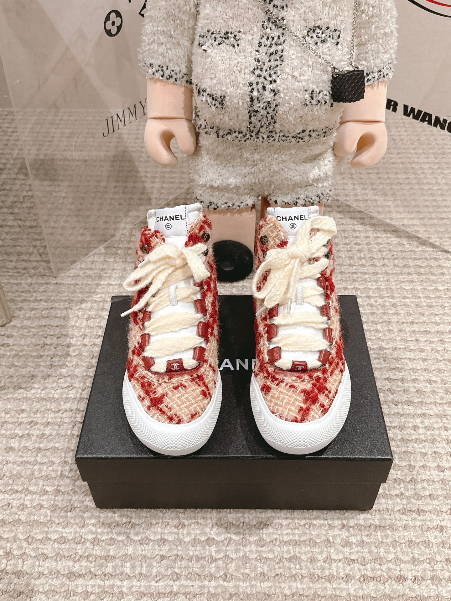 Chanel Chanel Brand New White CC Black Tweet Ski Boots with Spikes