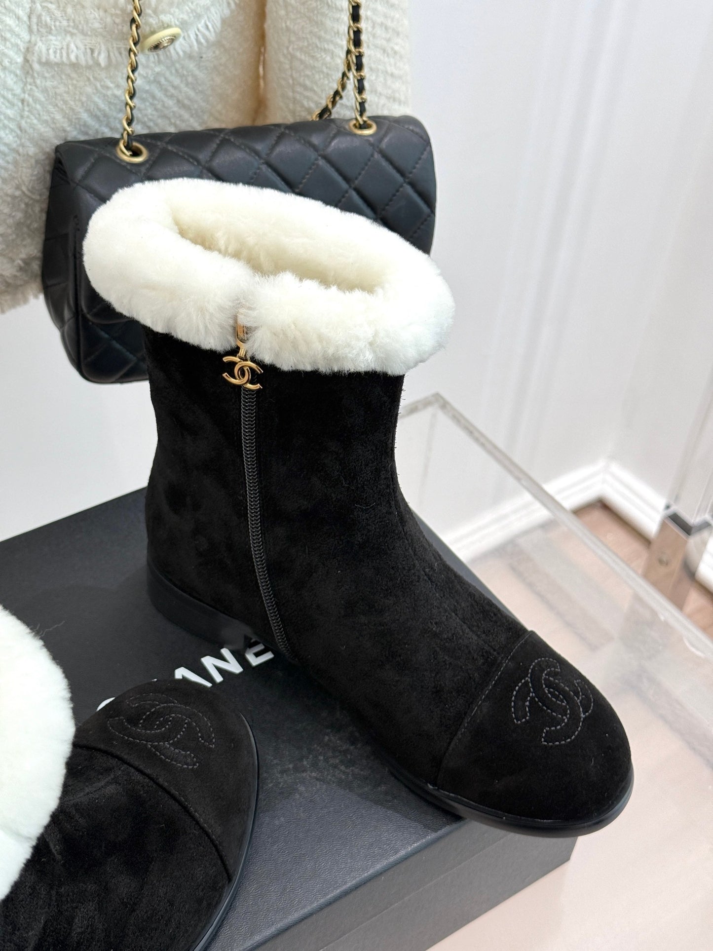 Chanel Bold Shearling & Amp; Suede Over-The-Knee Boots