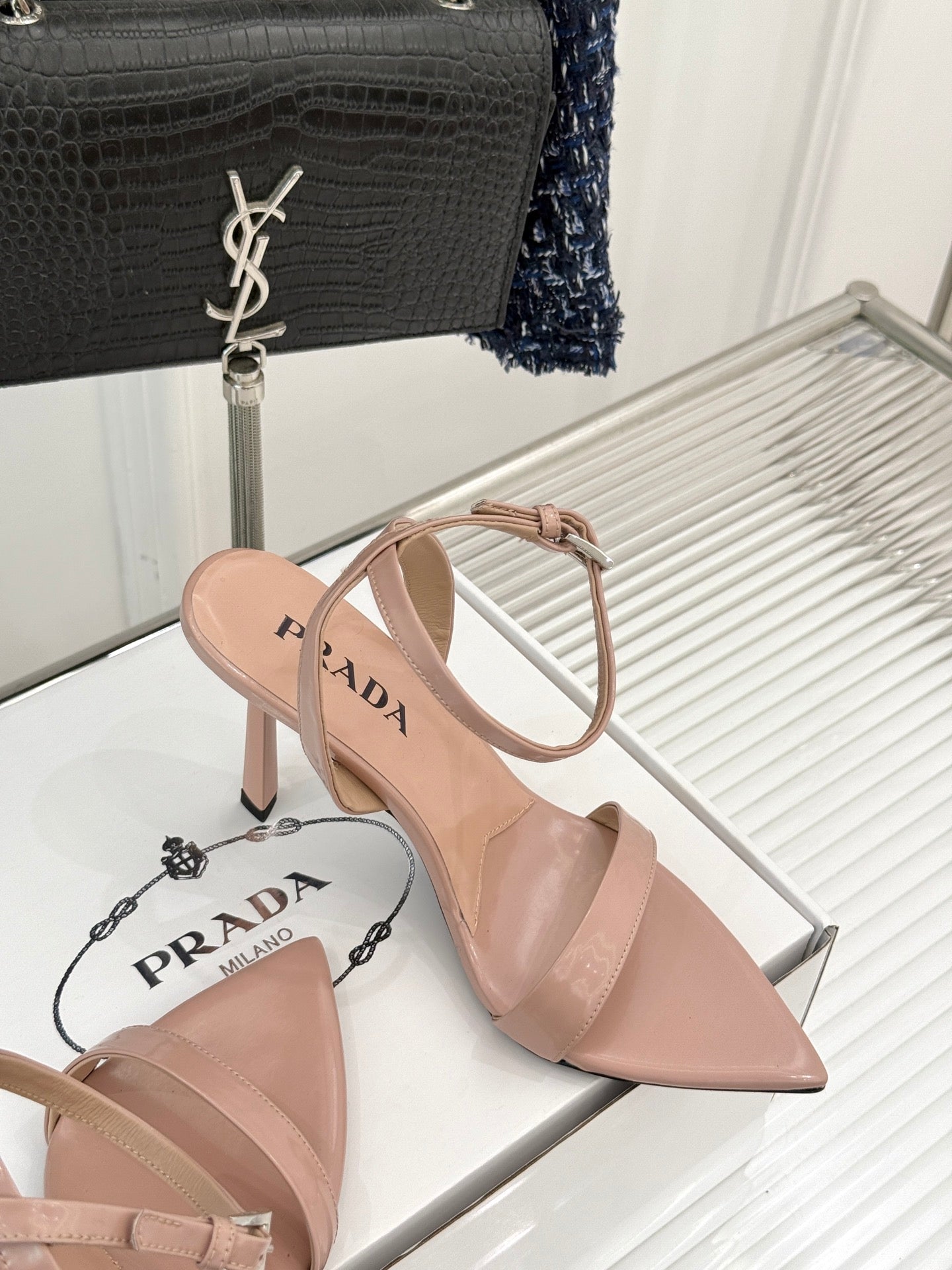 Prada Enameled Elegance Sandals