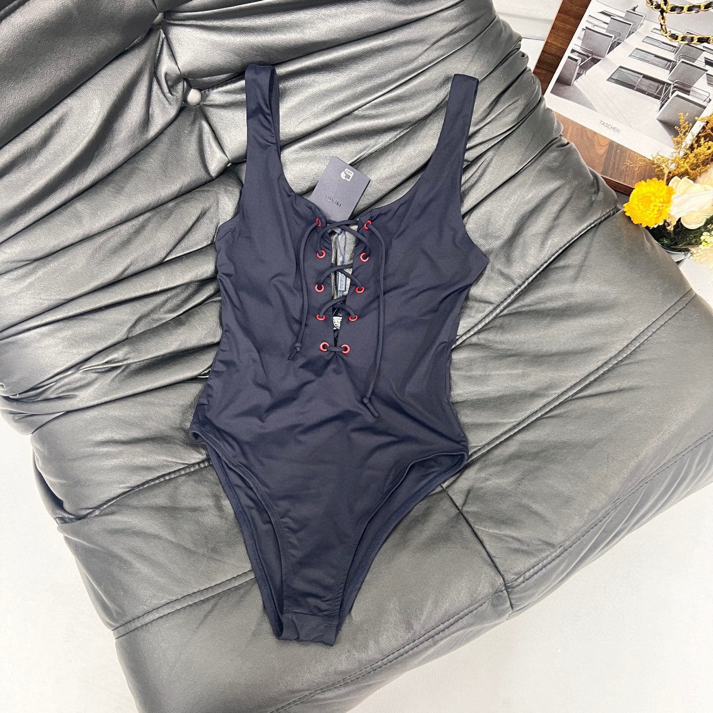 Caprisah California Waves Swim Ribbed Lace-Up One-Piece