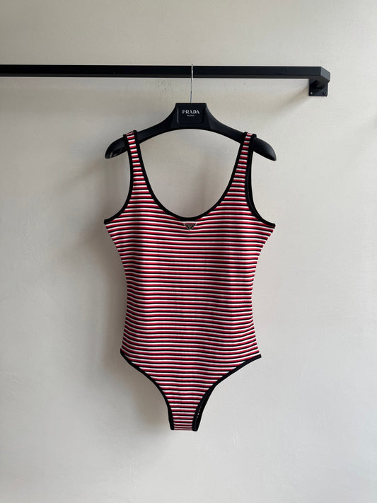Caprisah Prada Striped Interlock Jersey One-Piece Swimsuit