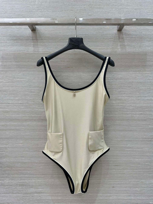 Chanel One-Piece Swimsuit with Side Trim