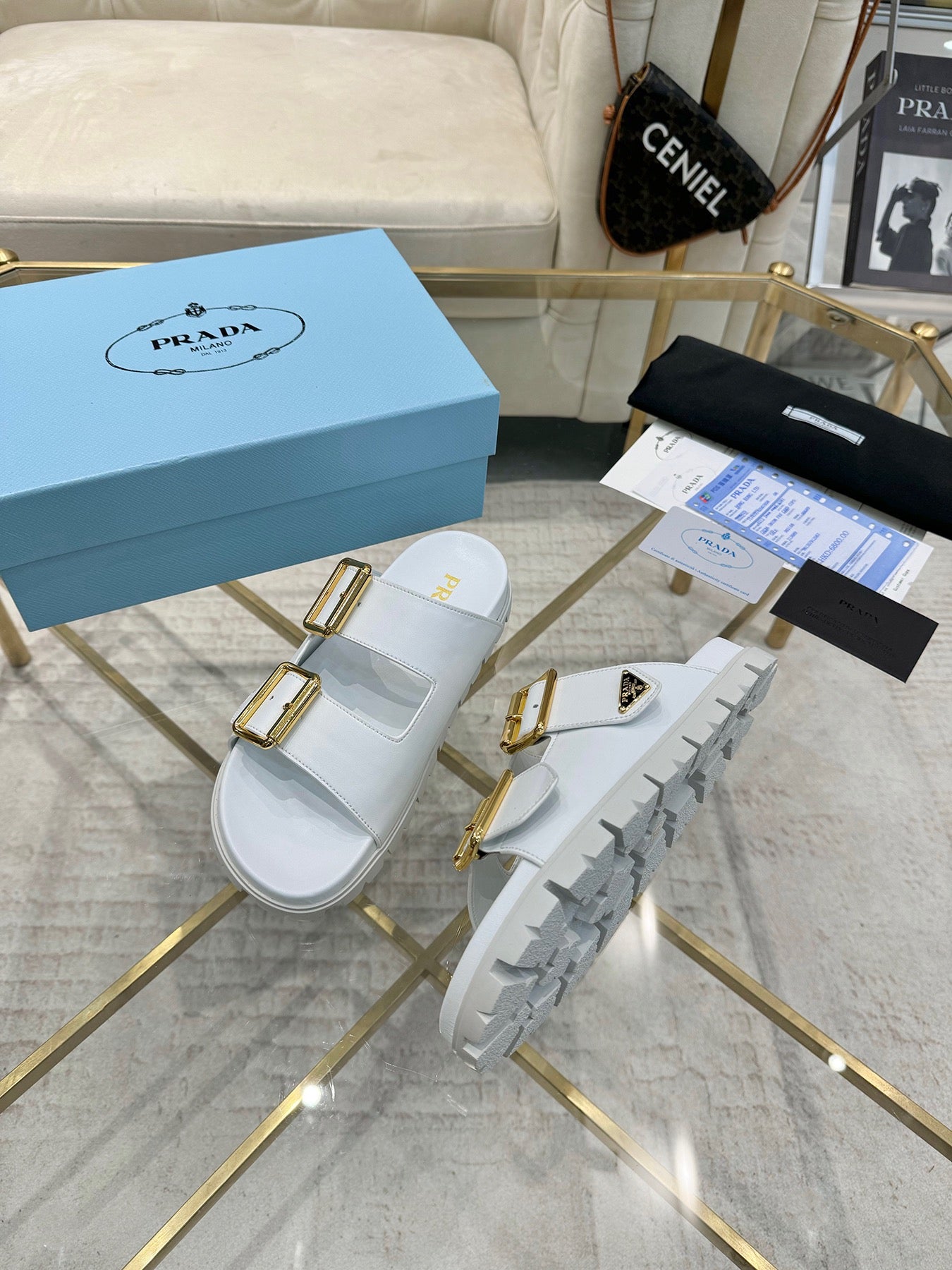 Prada Rebecca Luxe Leather Slides