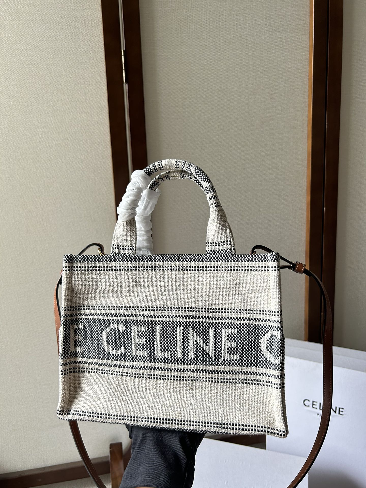 Celine Small Cabas Thais in Textile with Triomphe Canvas Print and Calfskin