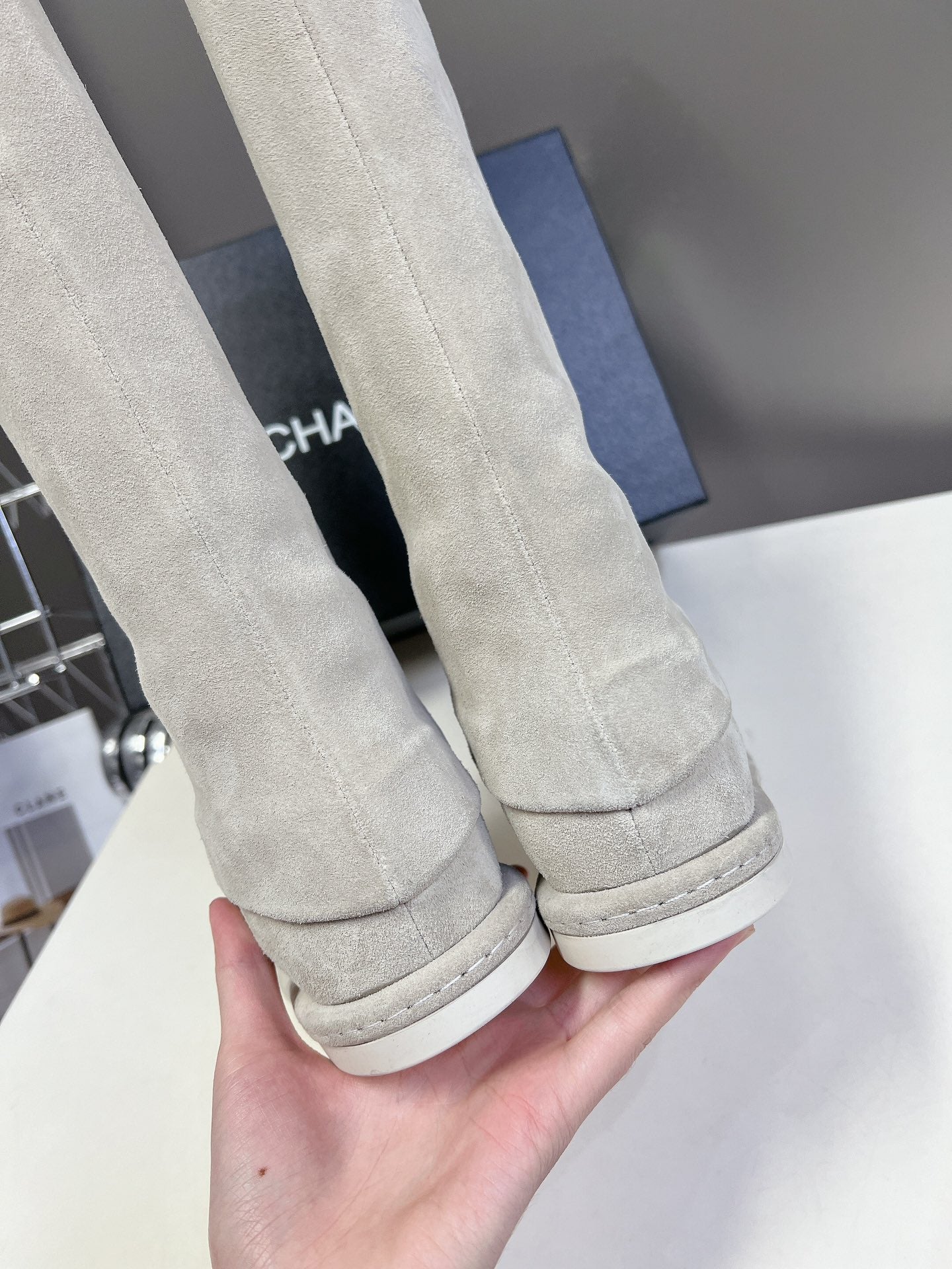 Chanel Shark Lock Biker Ankle Boots In Suede