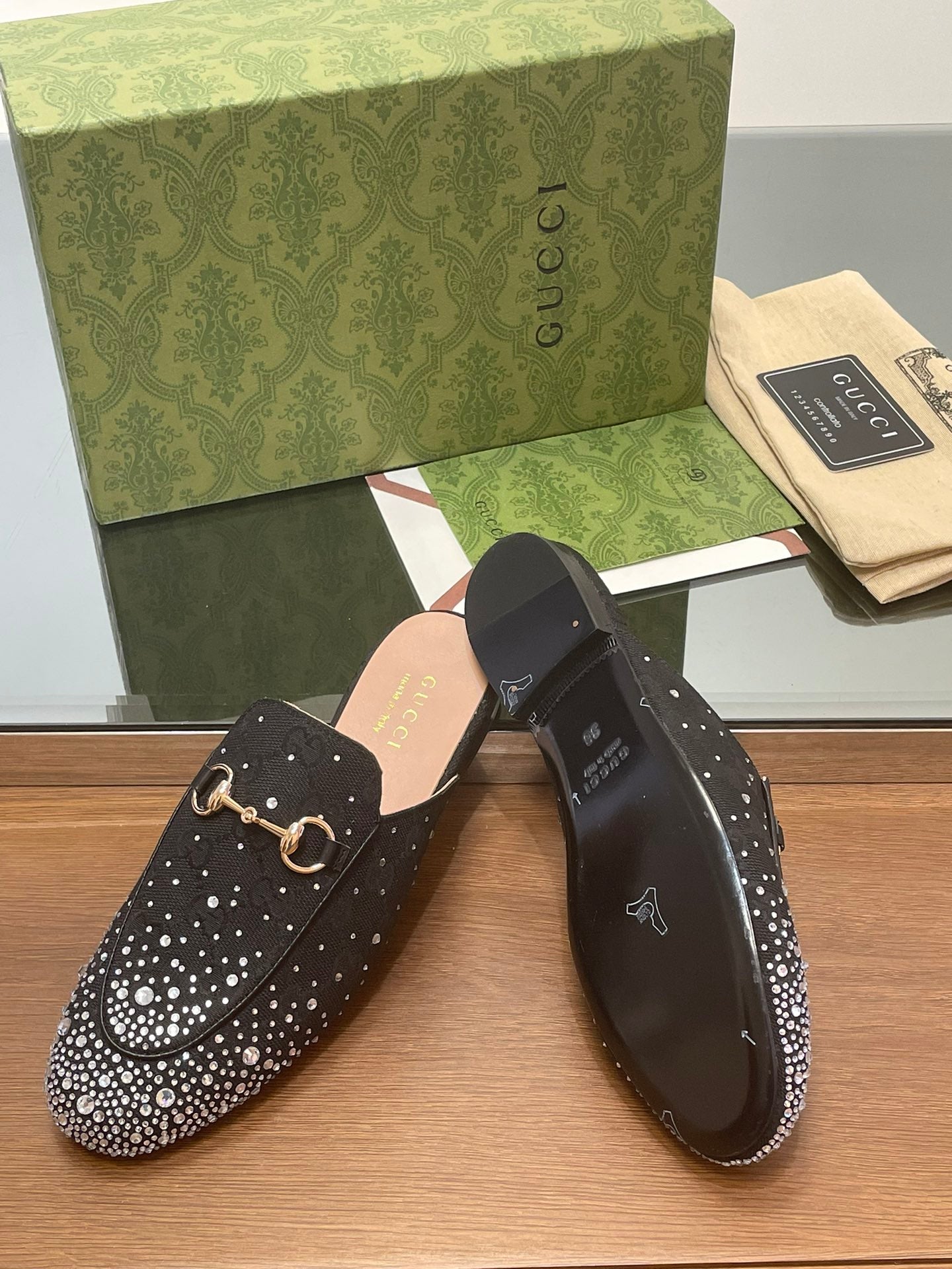 Gucci Women's Princetown slipper with crystal Horsebit