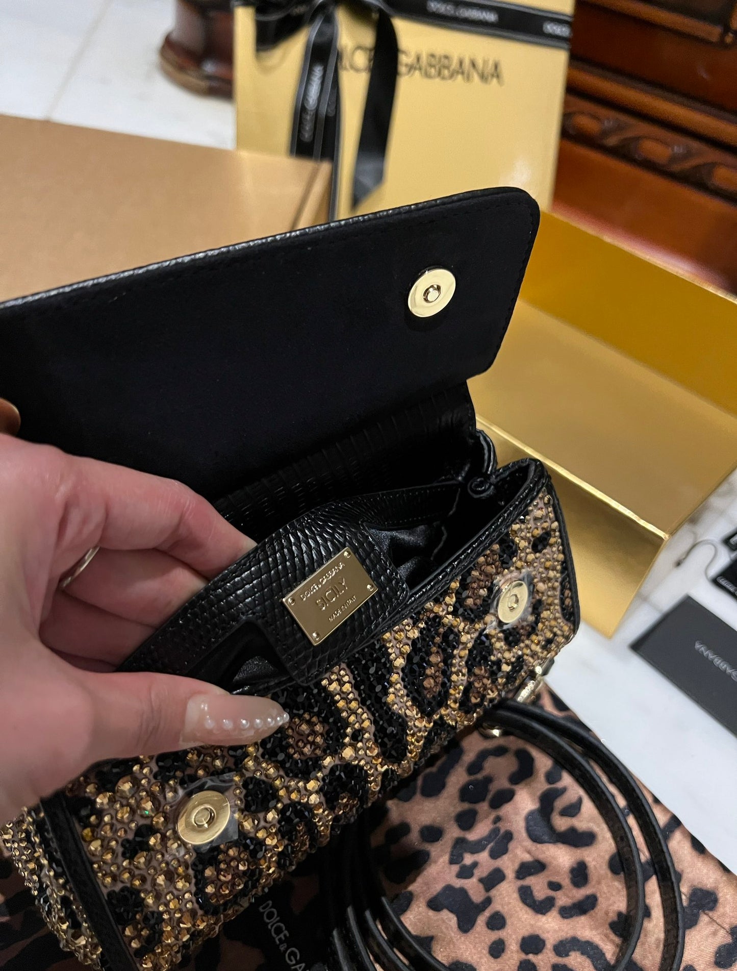 Dolce & Gabbana Medium Sicily Handbag in Leopard Print Calfskin