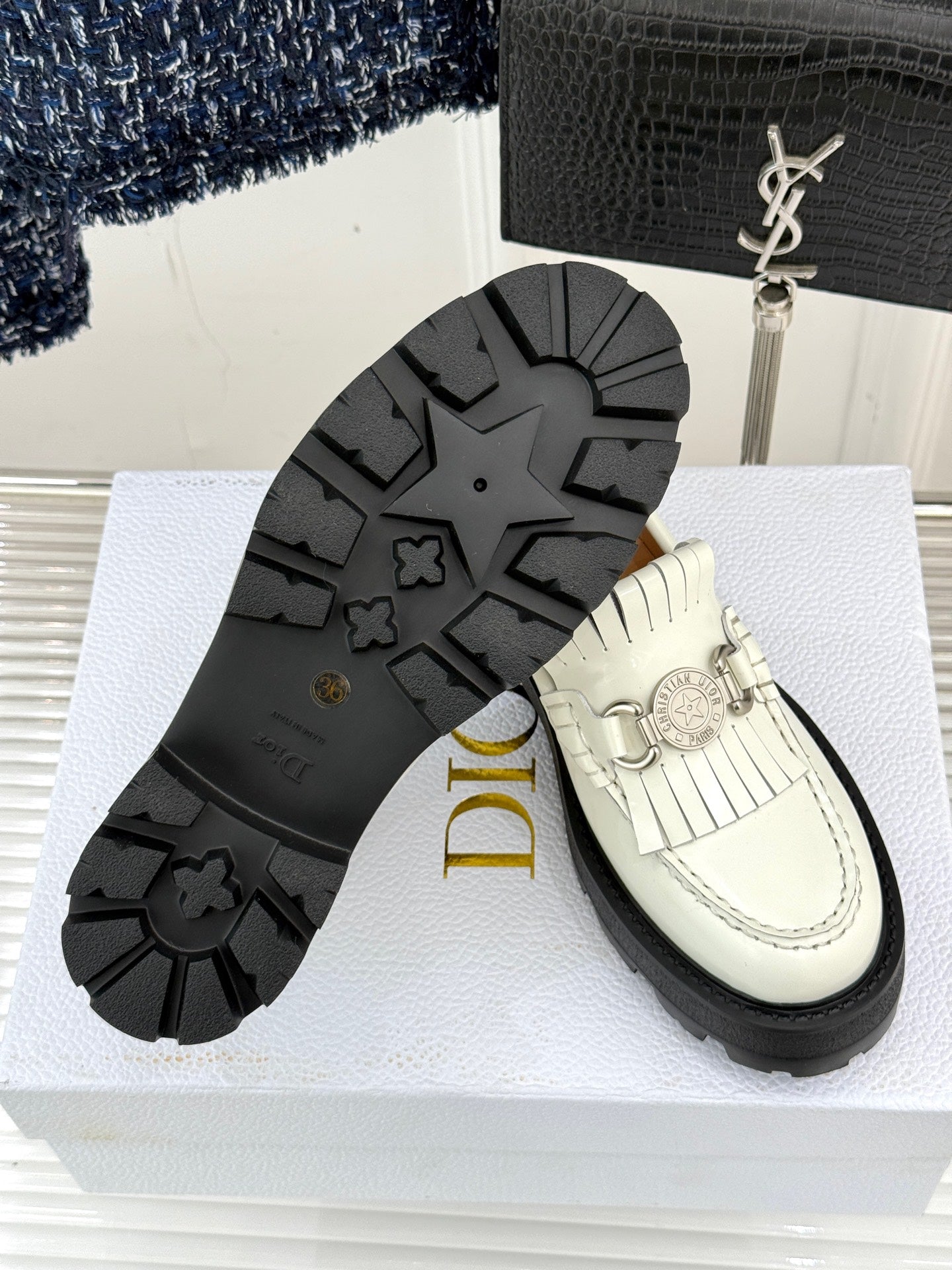 Dior Stuart Weitzman Mila Lift Pearl Leather Loafers | White | FARFETCH BH