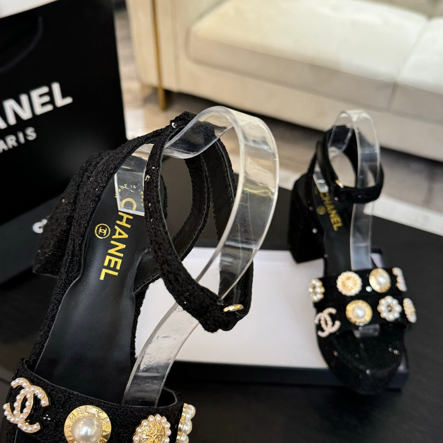 Chanel Elegant Suede Block Heels