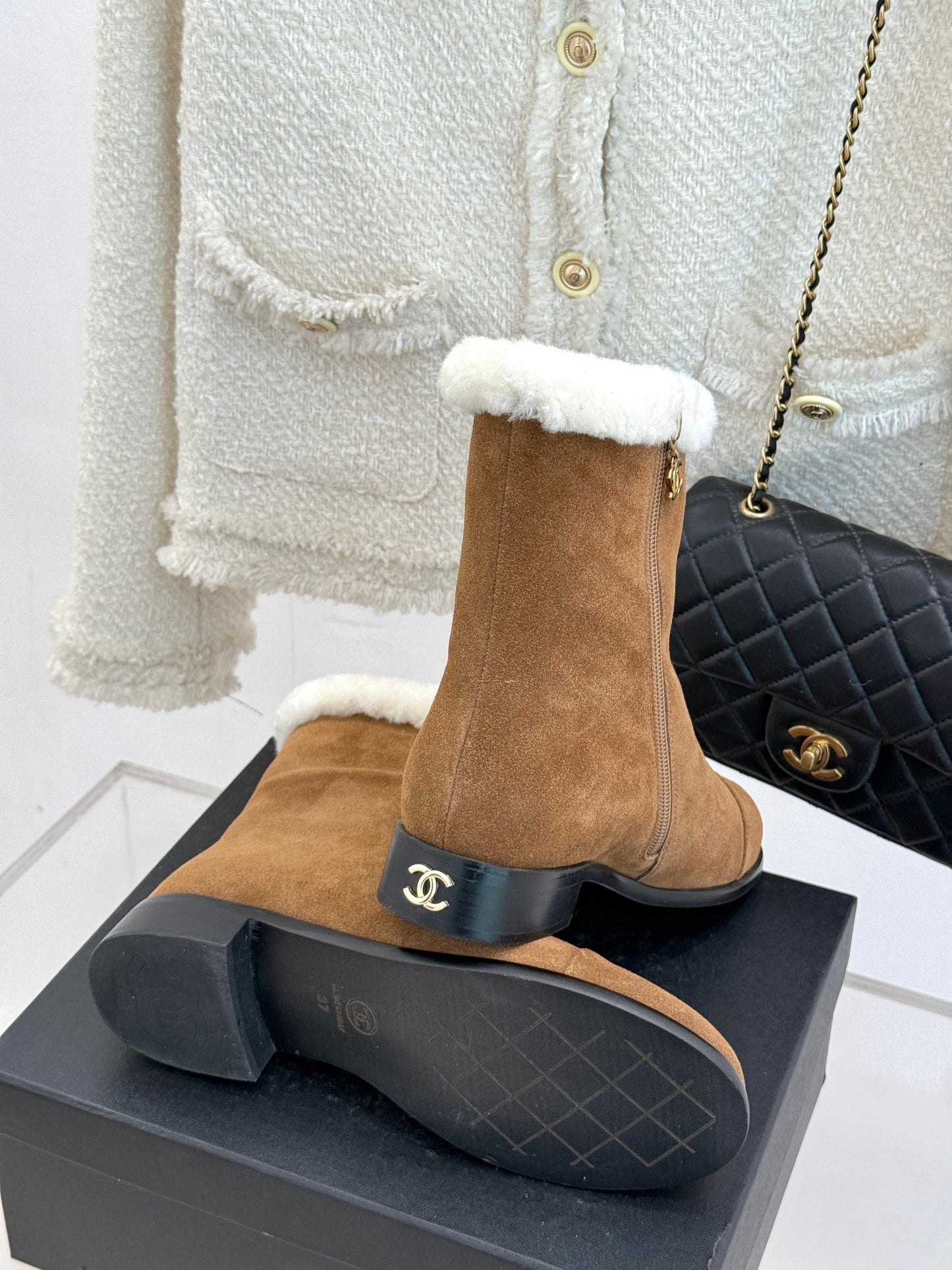 Chanel Bold Shearling & Amp; Suede Over-The-Knee Boots