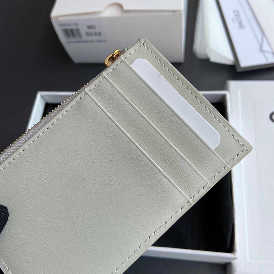 Celine Zipped Card Holder Triomphe Charms in Grained Calfskin