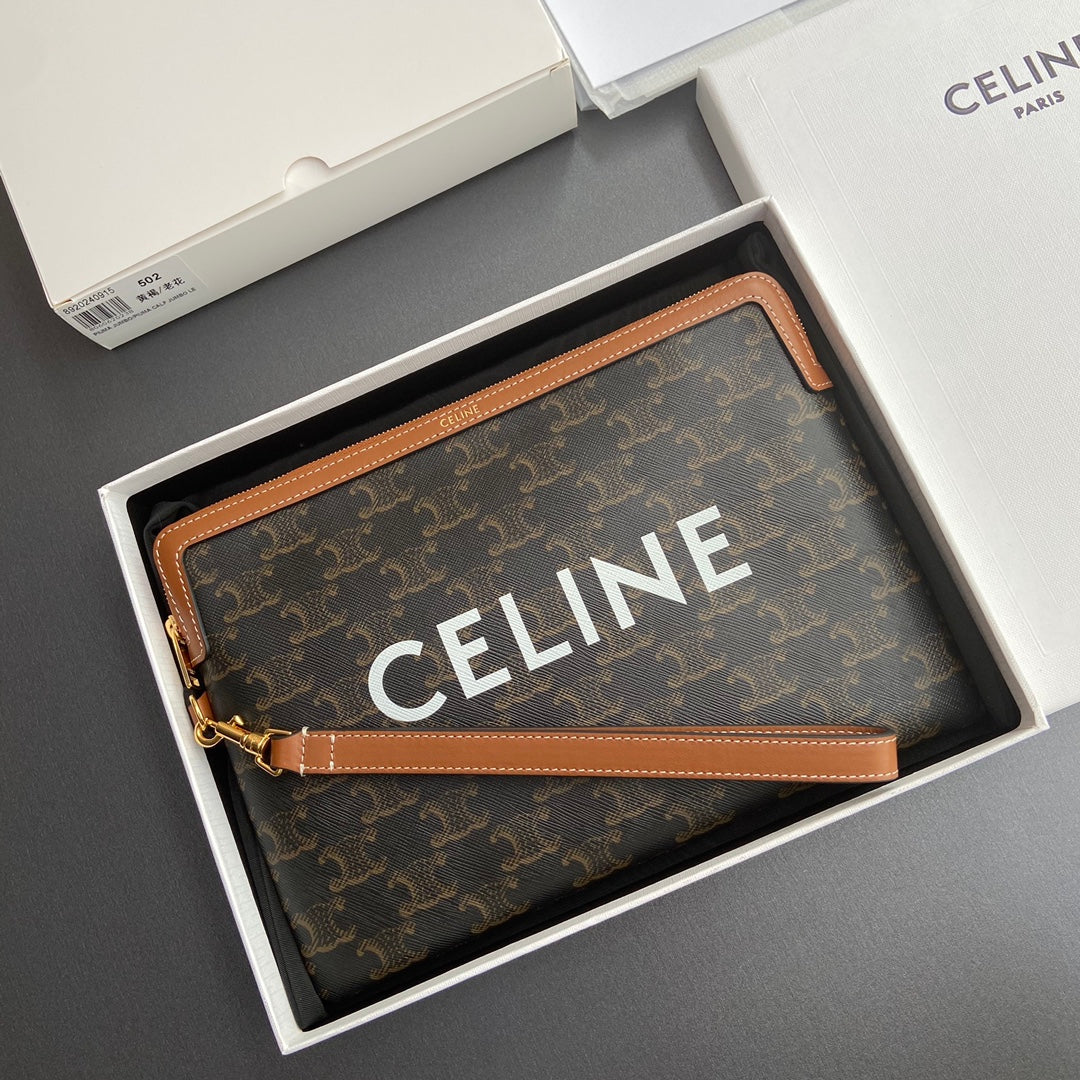 Celine Small Pouch with Strap in Triomphe Canvas with Celine Print