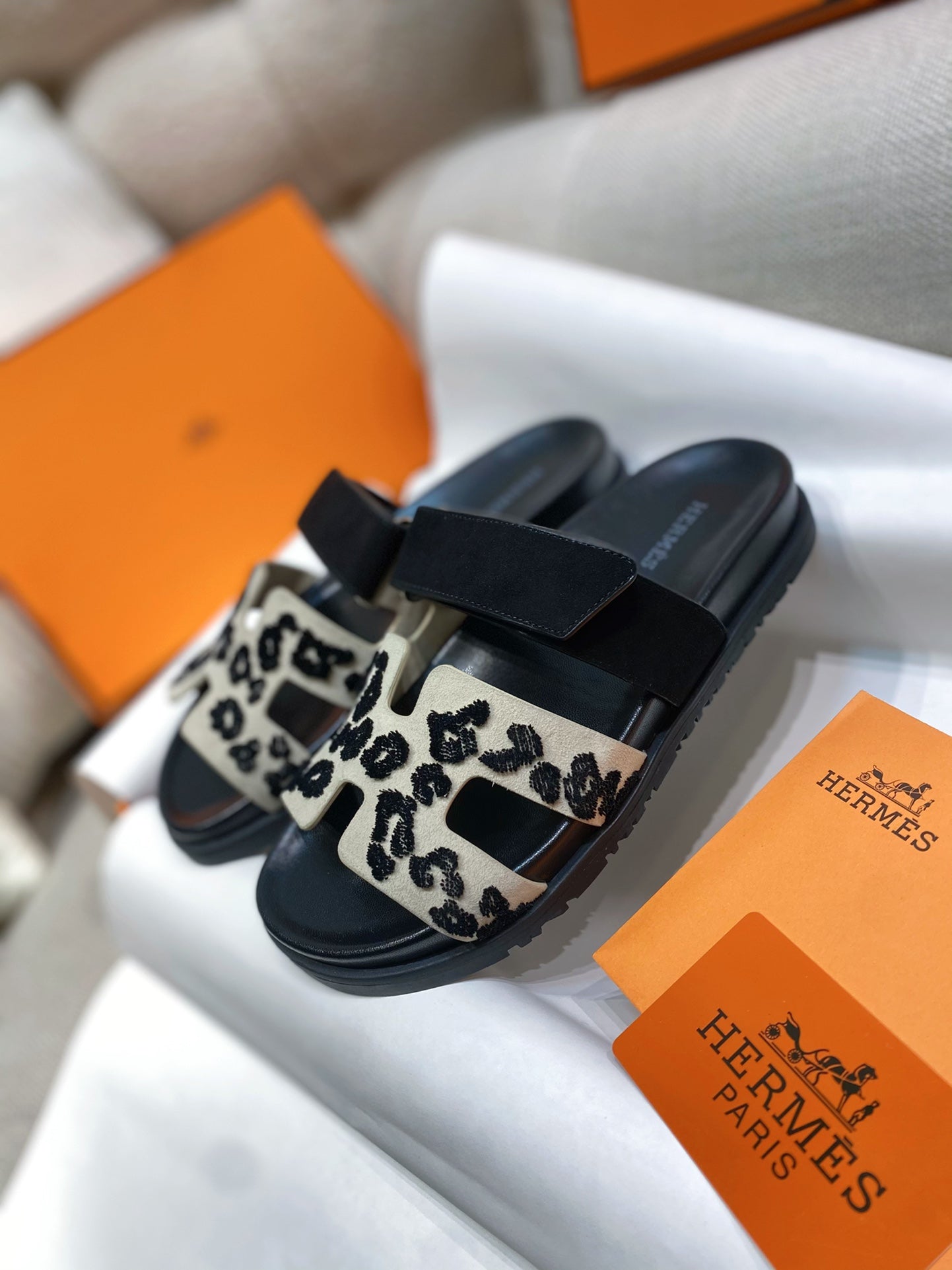 Hermes Chypre Sandals in Leopard Print