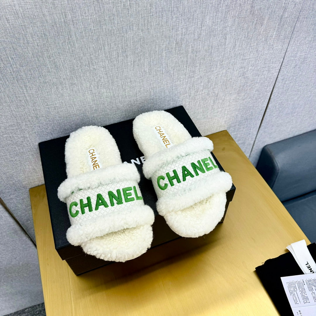 Chanel Fuzzy Slippers