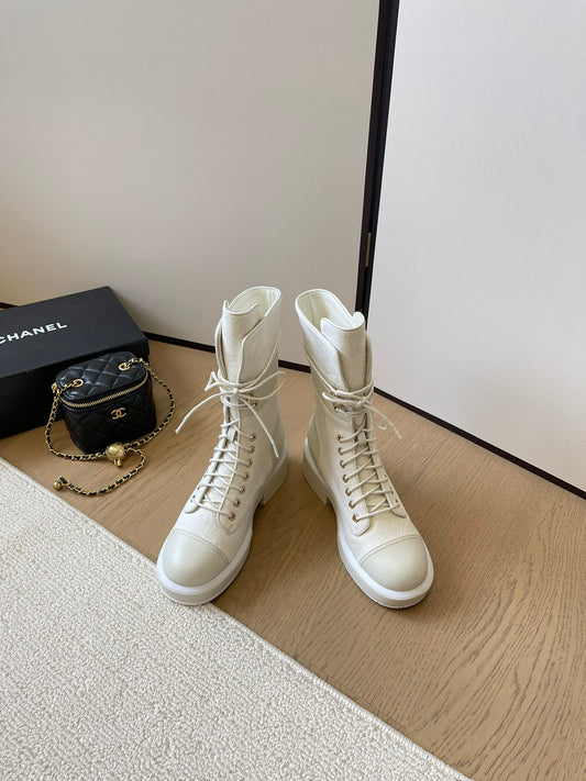 Chanel Luxe Leather Combat Boots