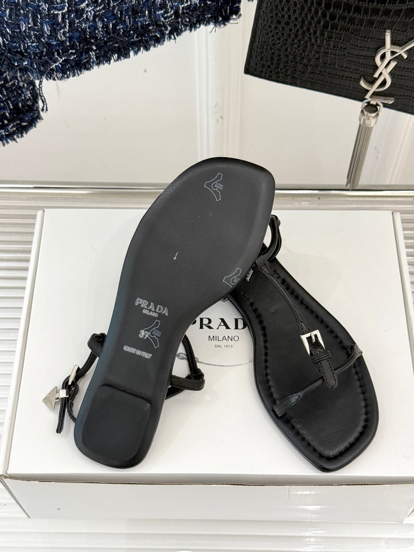 Prada Enameled Elegance Sandals
