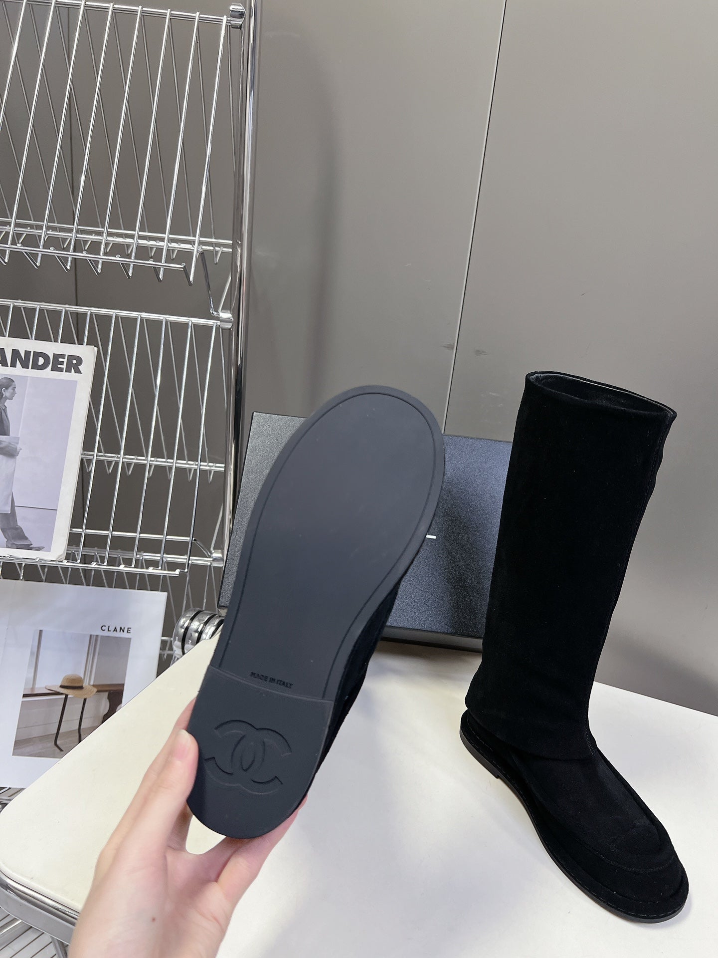 Chanel Shark Lock Biker Ankle Boots In Suede