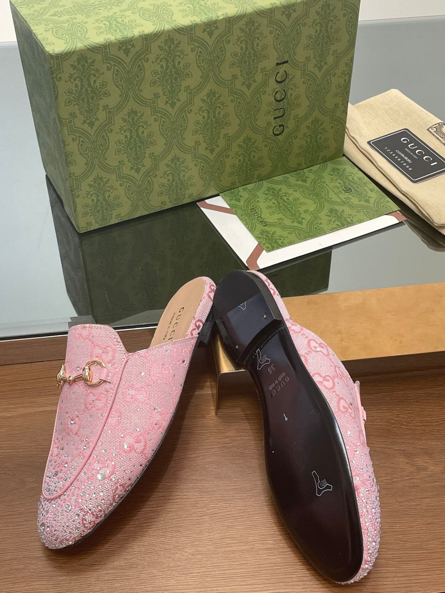 Gucci Women's Princetown slipper with crystal Horsebit