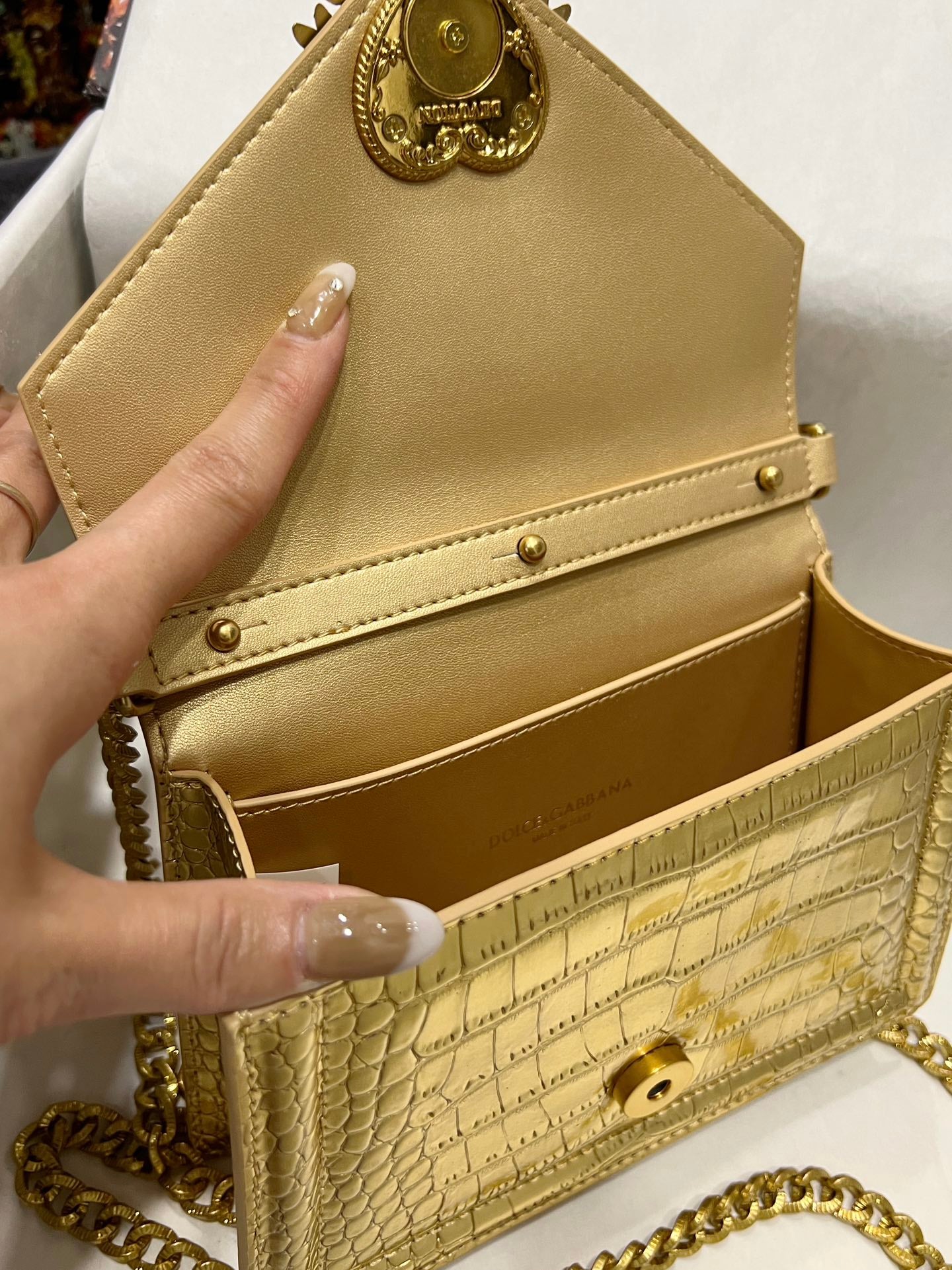 Dolce & Gabbana Small Devotion bag in foiled crocodile print