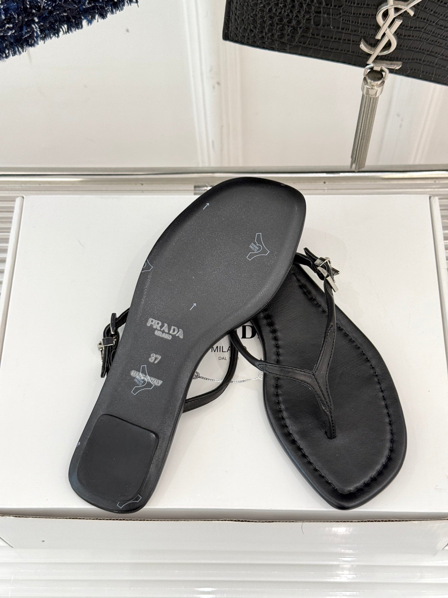 Prada Enameled Elegance Sandals