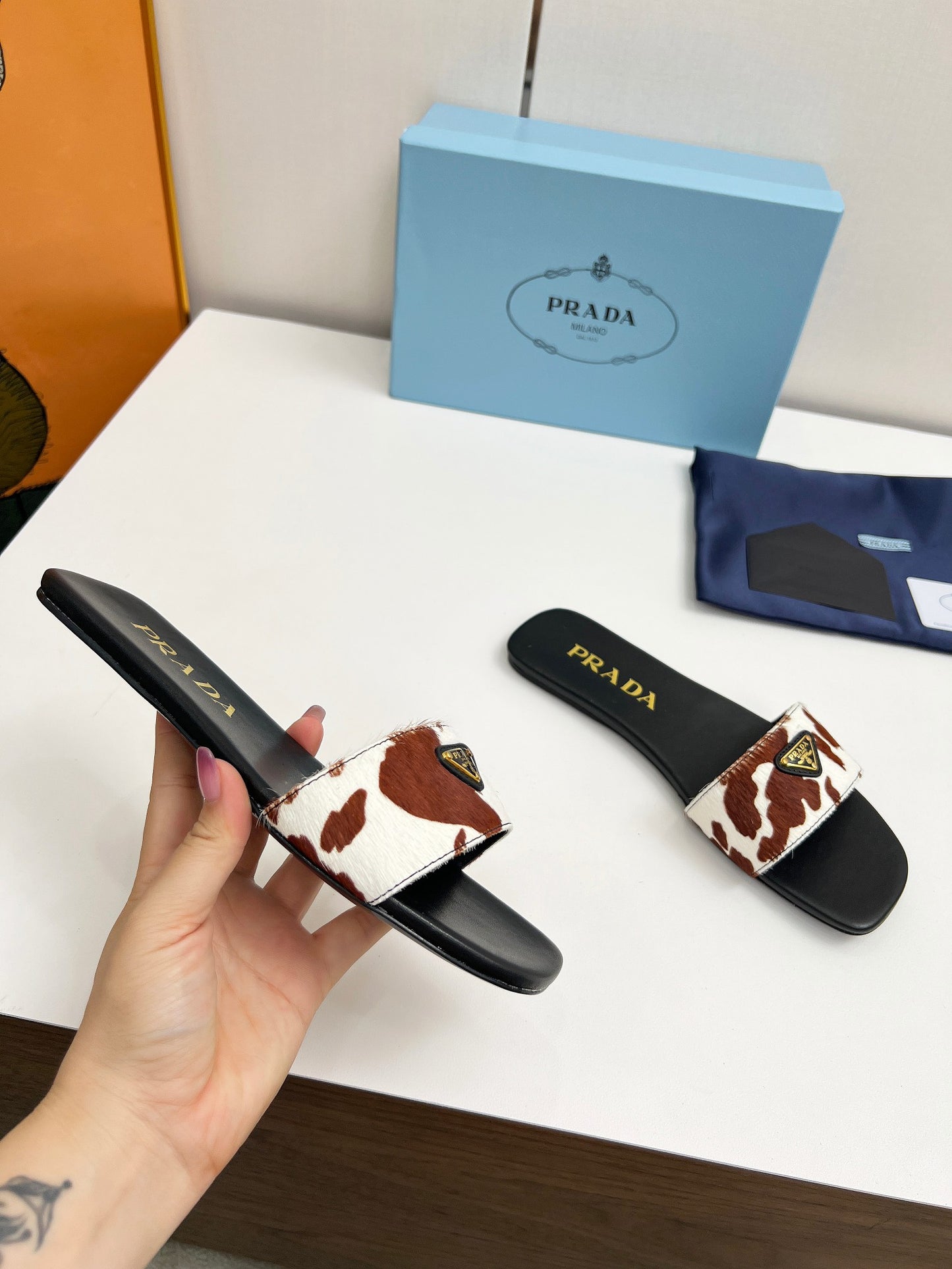 Prada Enameled Elegance Slides
