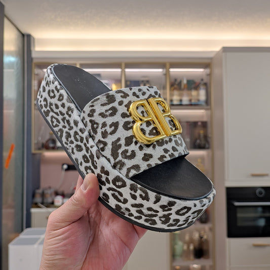 Balenciaga Leopard Print Platform Slides with Bold Logo