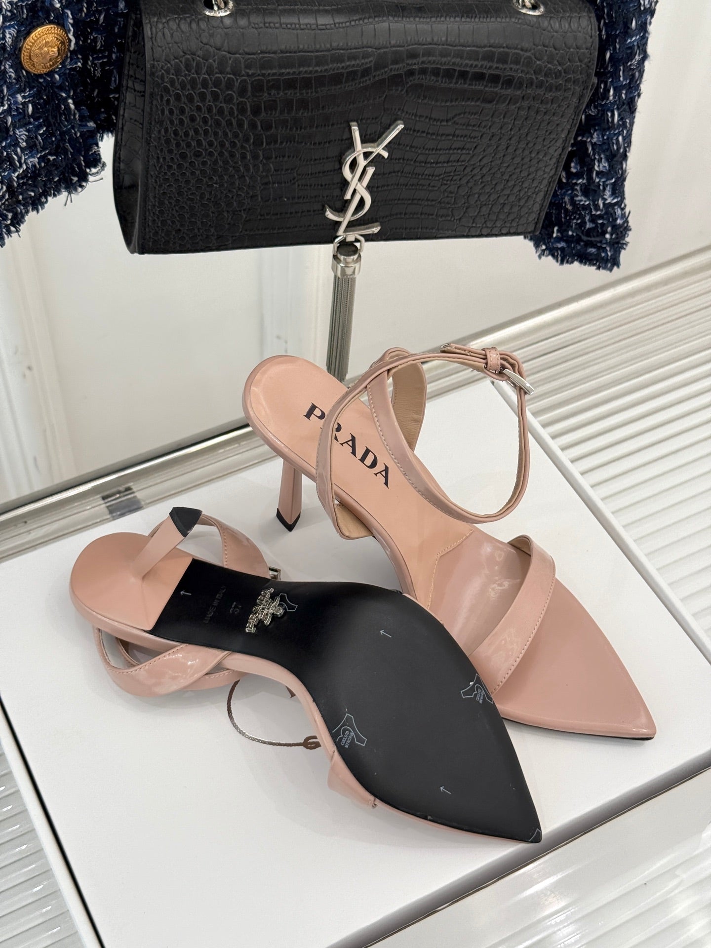 Prada Enameled Elegance Sandals
