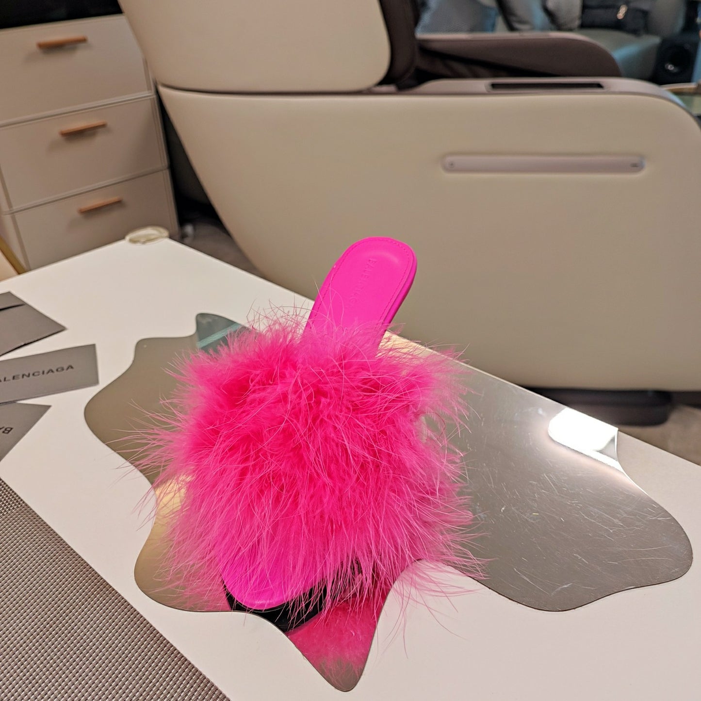 Balenciaga Feathered Luxe Slide Sandals