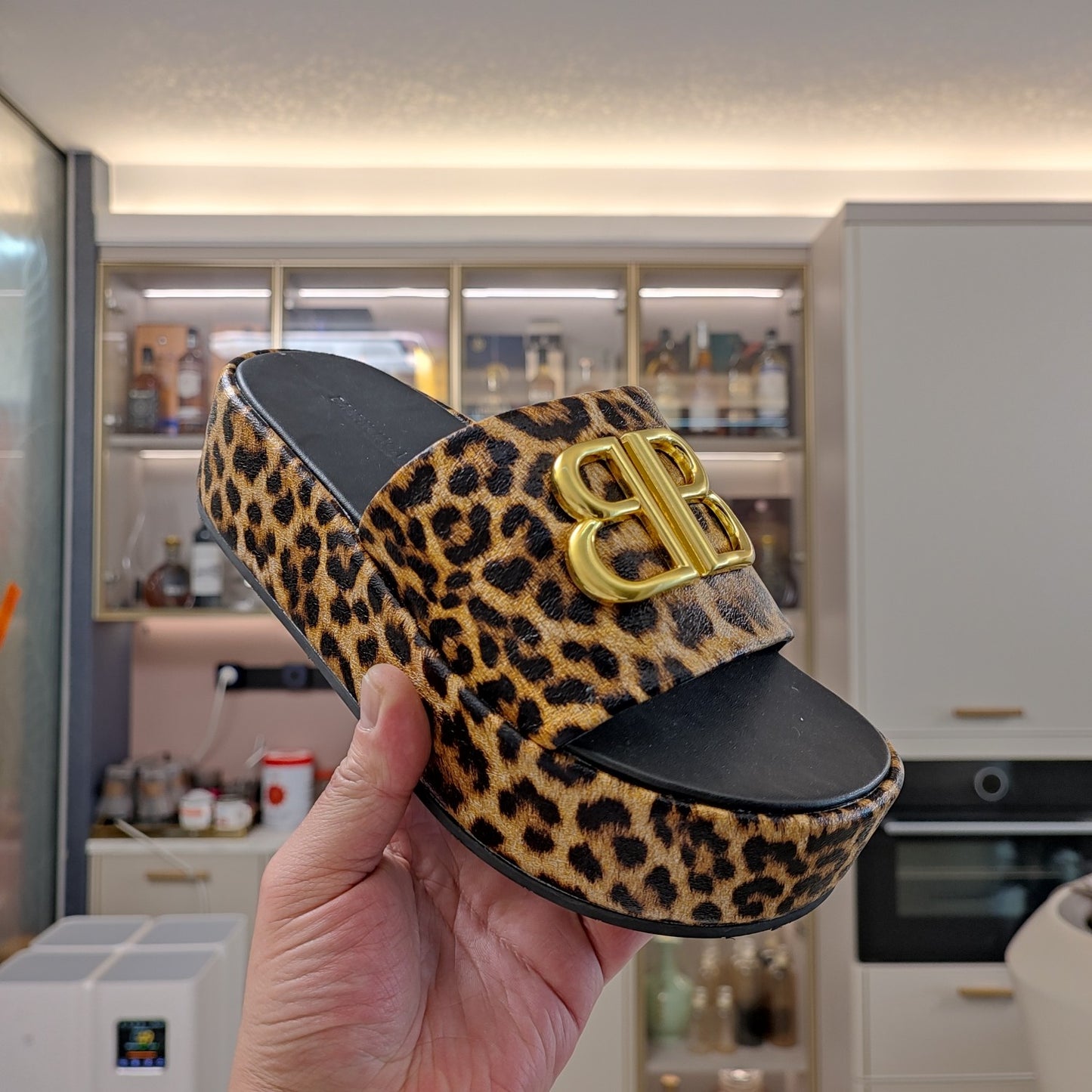 Balenciaga Leopard Print Platform Slides with Bold Logo