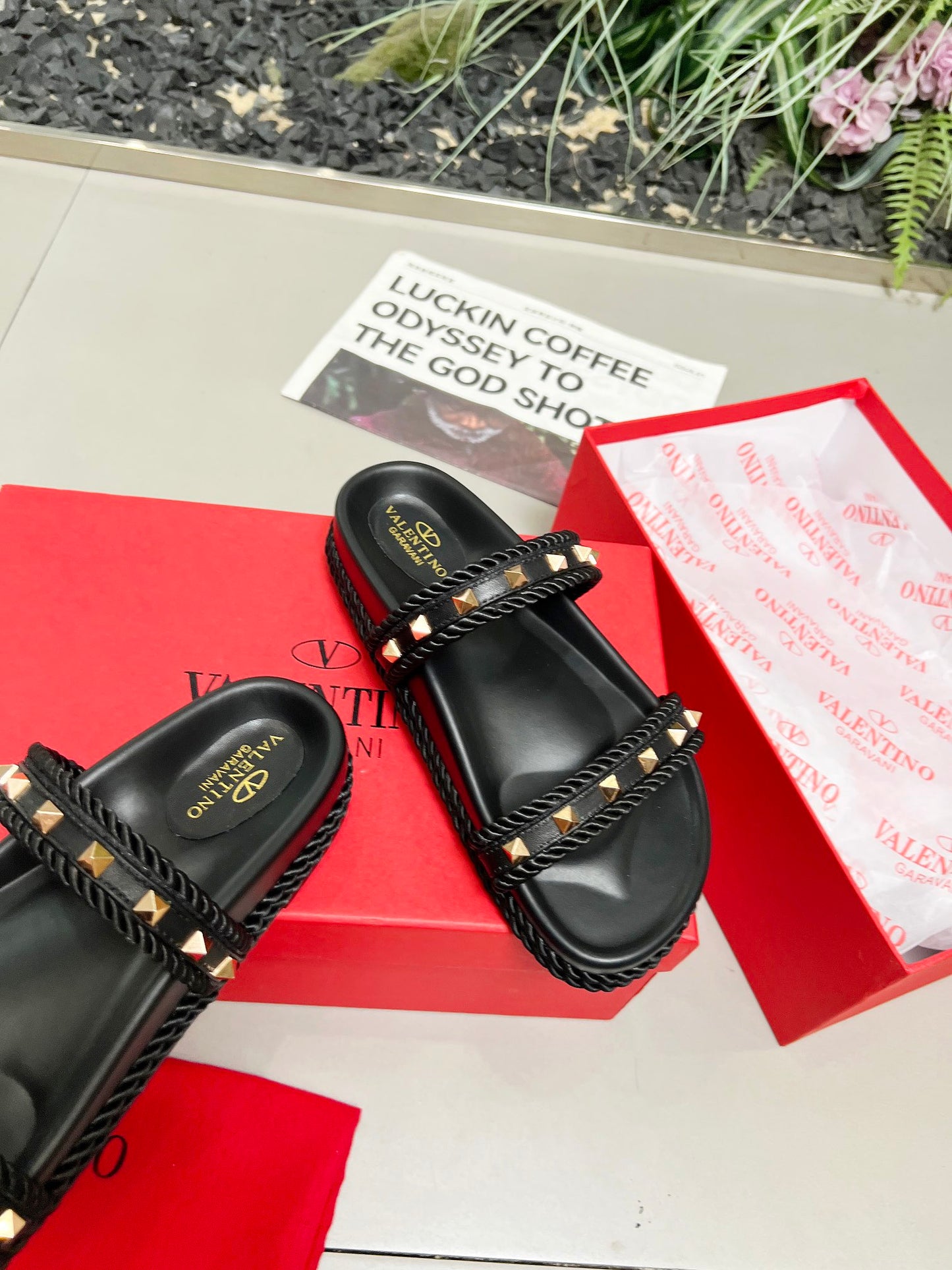Valentino Glamour Black Studded Flatforms