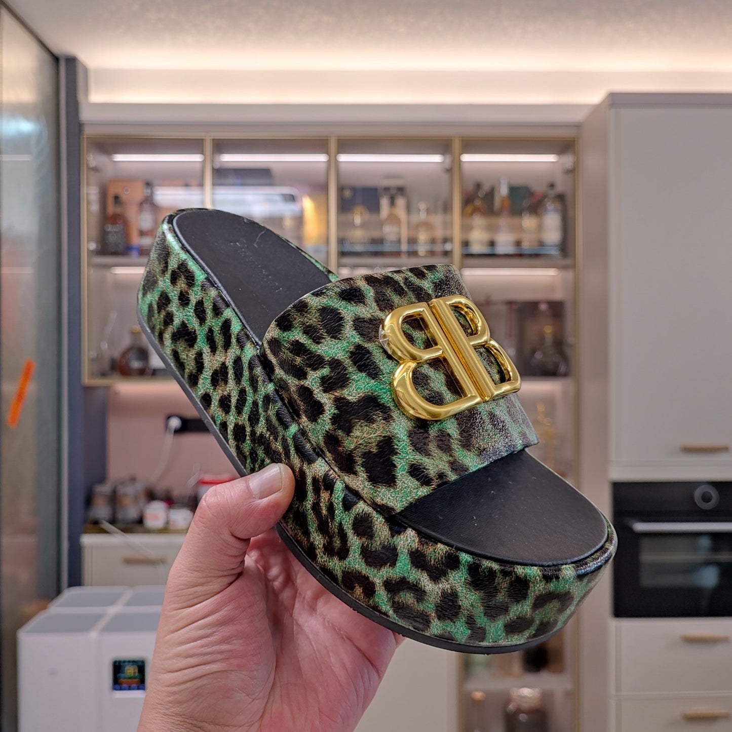 Balenciaga Leopard Print Platform Slides with Bold Logo