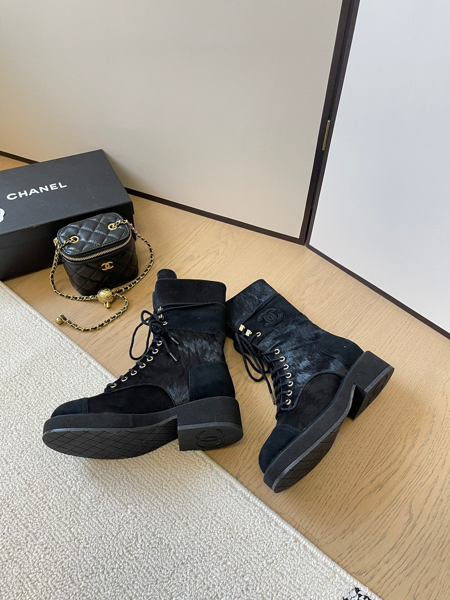 Chanel Luxe Leather Combat Boots
