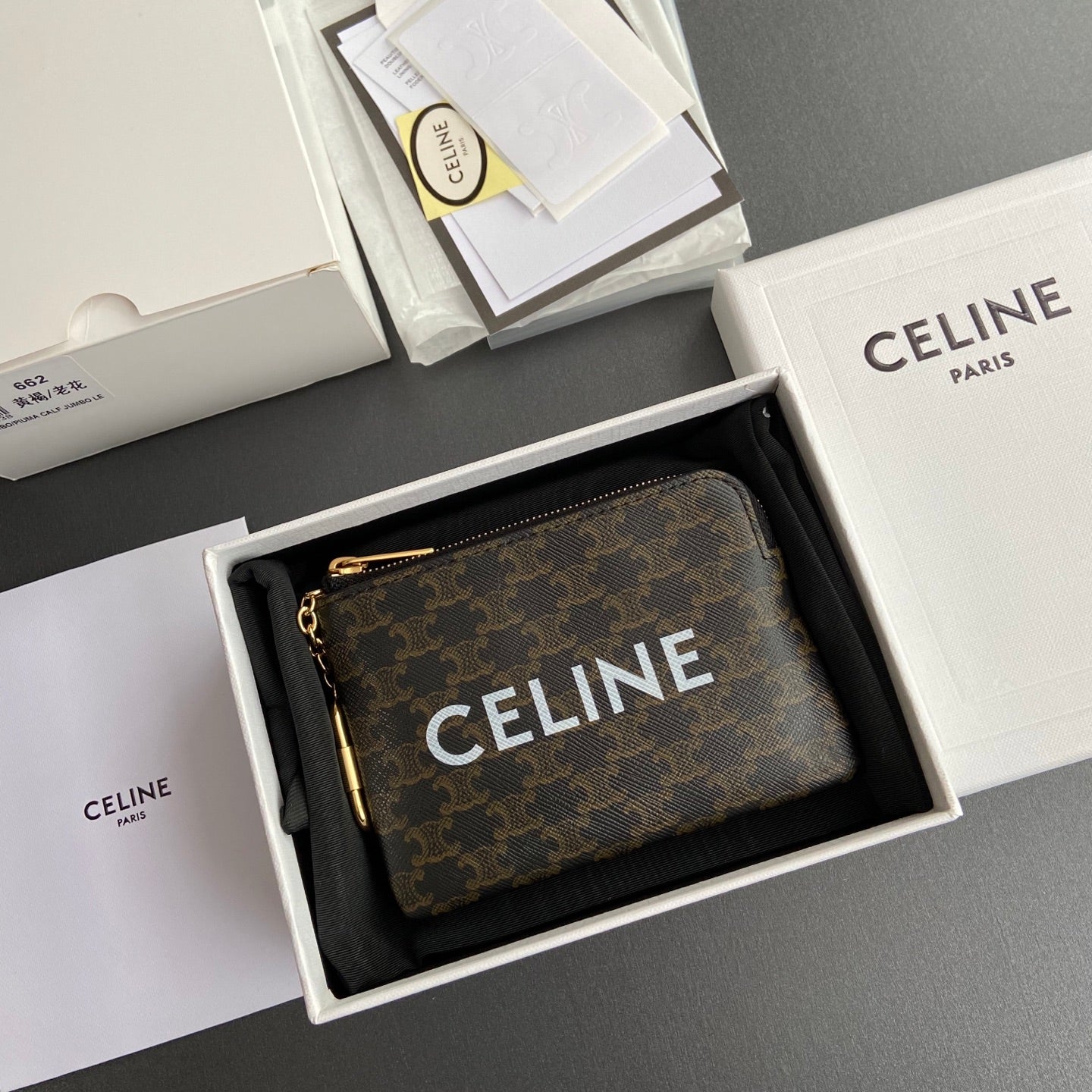 Celine Small Pouch in Triomphe Canvas with Celine Print