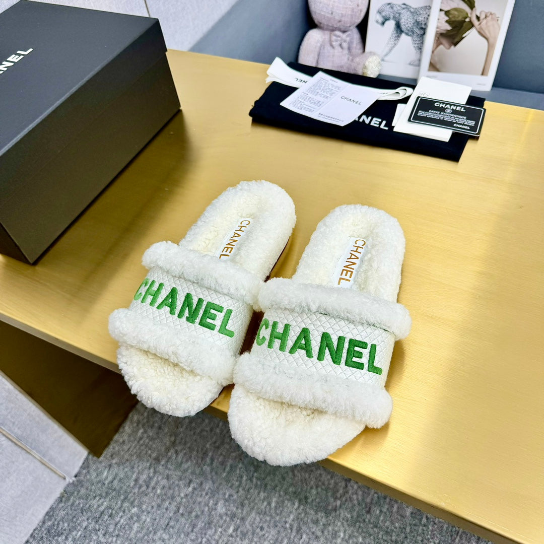 Chanel Fuzzy Slippers