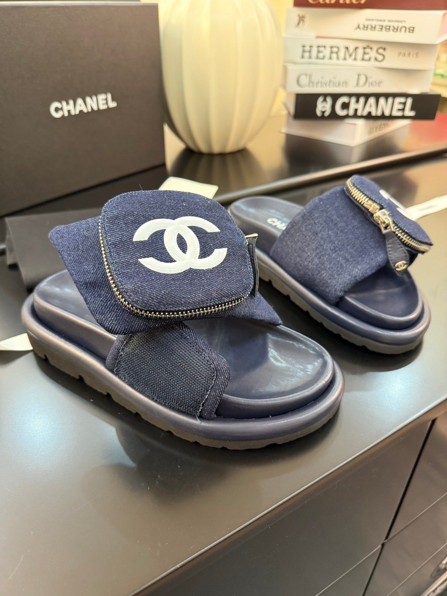 Chanel Elegant Lift Block Heel Sandals