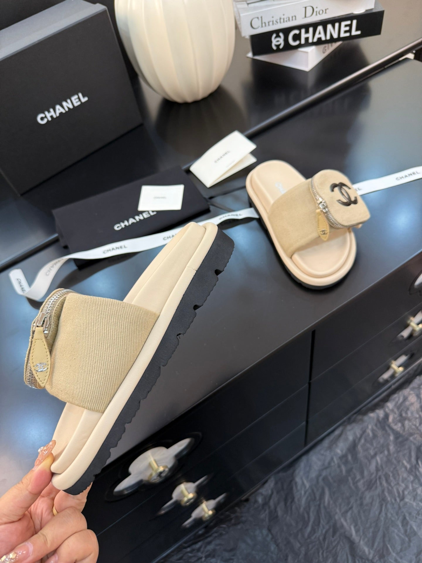 Chanel Elegant Lift Block Heel Sandals