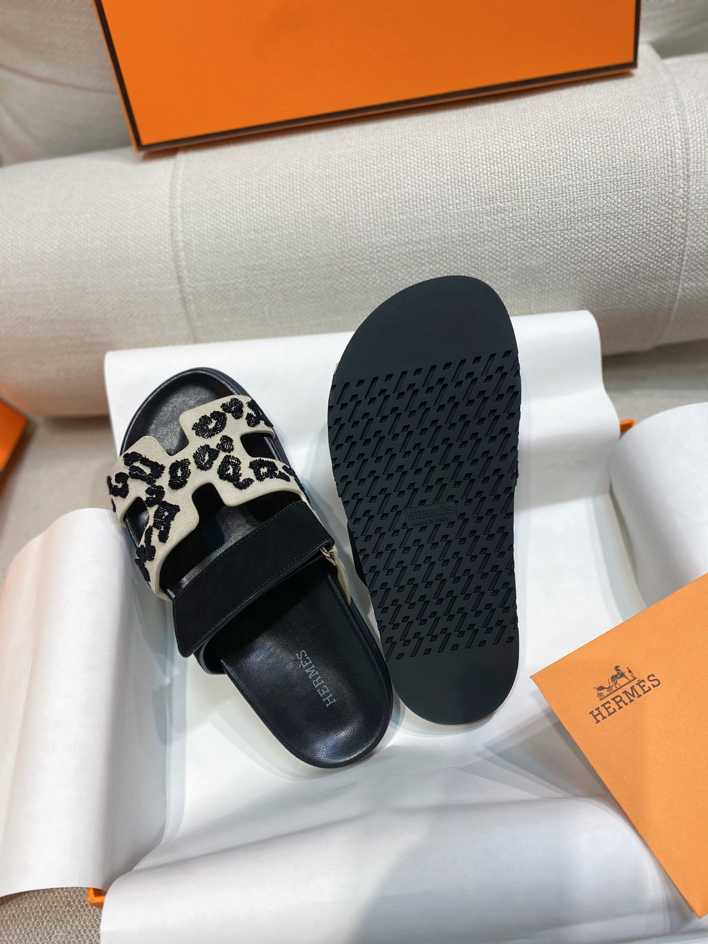 Hermes Chypre Sandals in Leopard Print