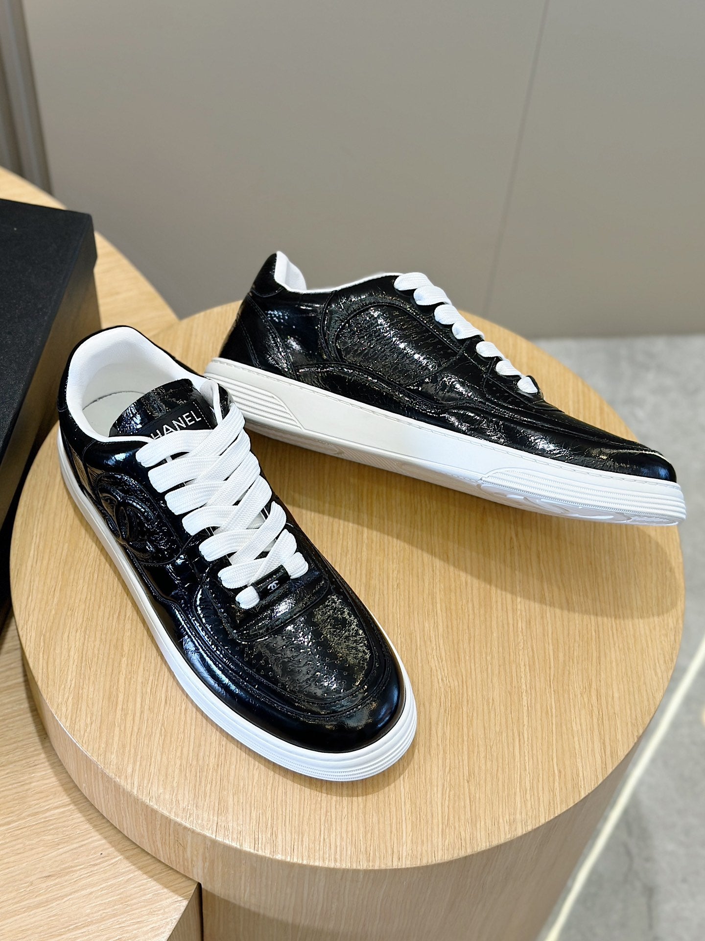 Chanel Tweed Lace Up High Top Sneakers