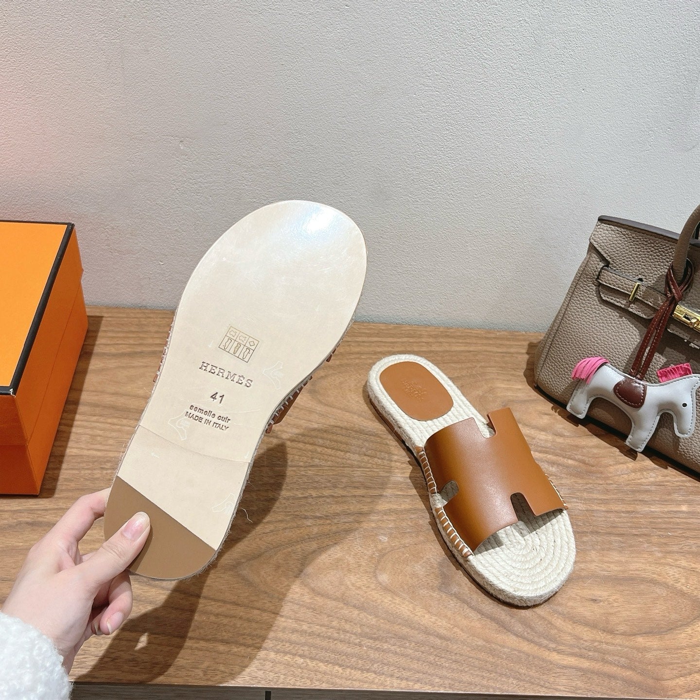 Hermes Elegant Calfskin Espadrille Sliders