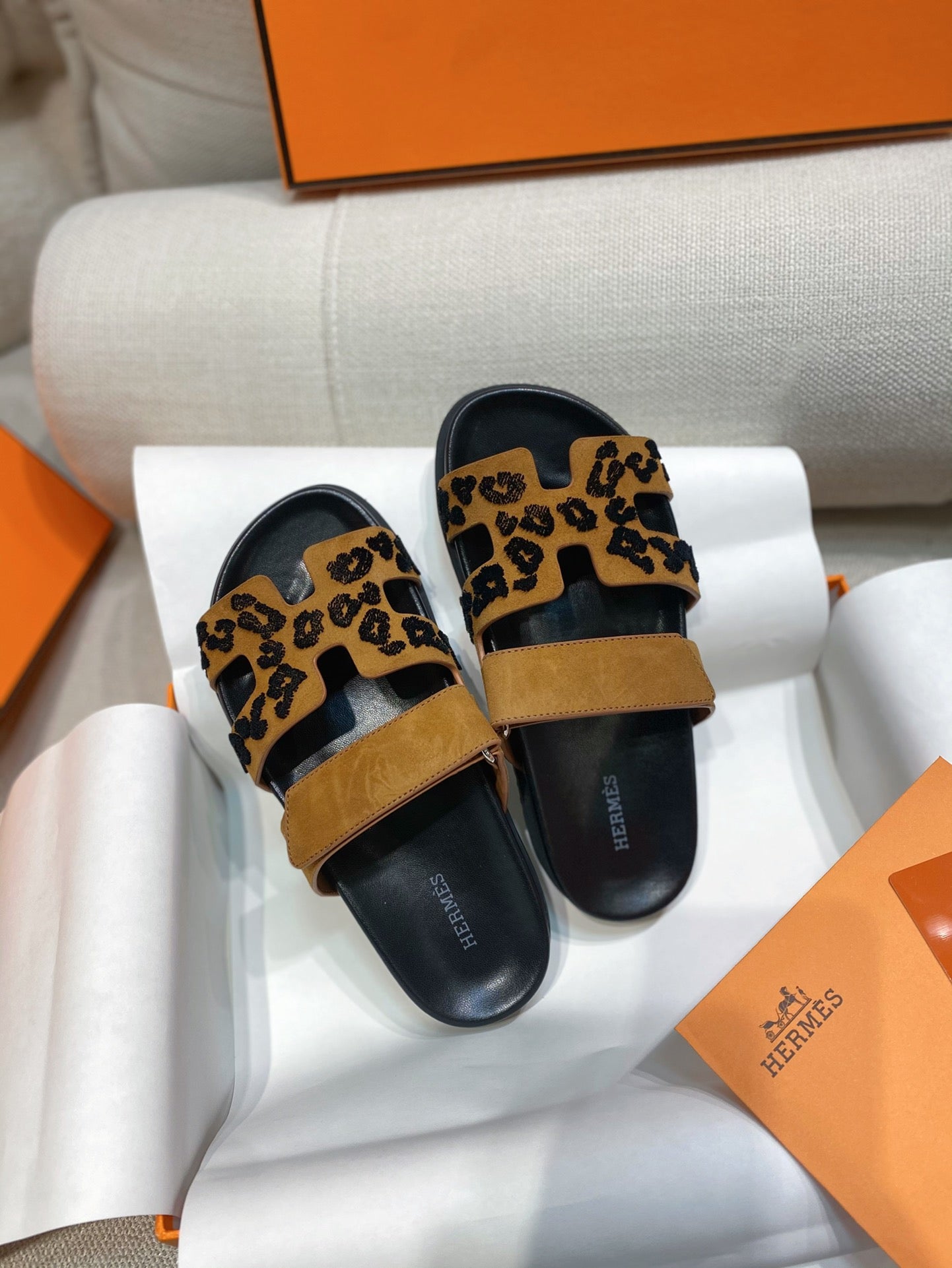 Hermes Chypre Sandals in Leopard Print
