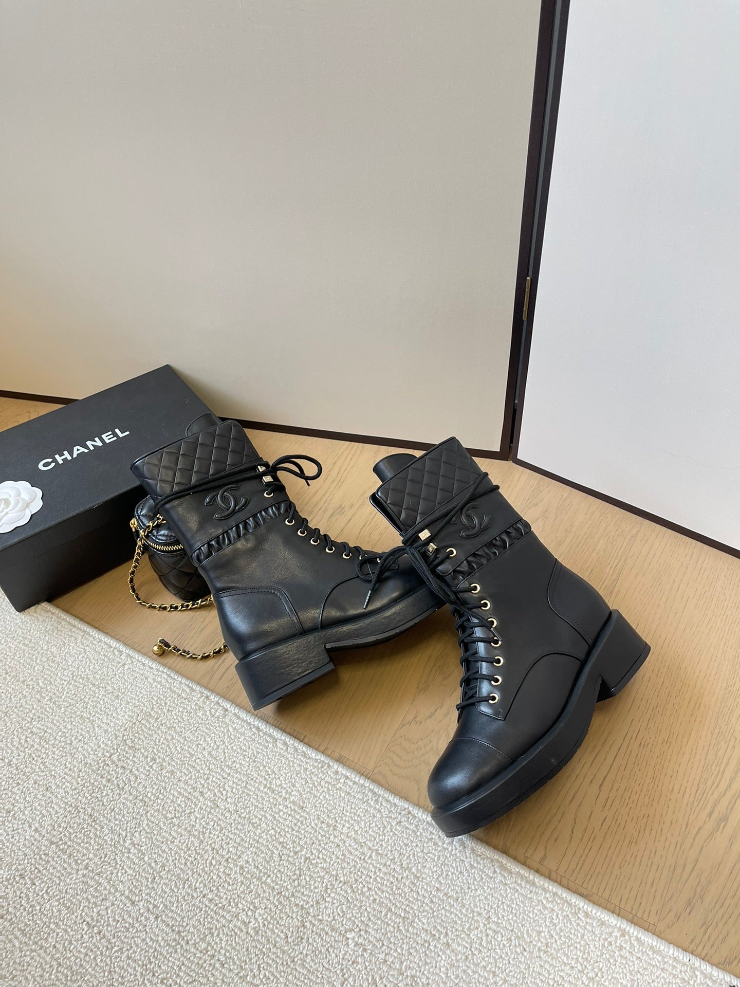 Chanel Luxe Leather Combat Boots