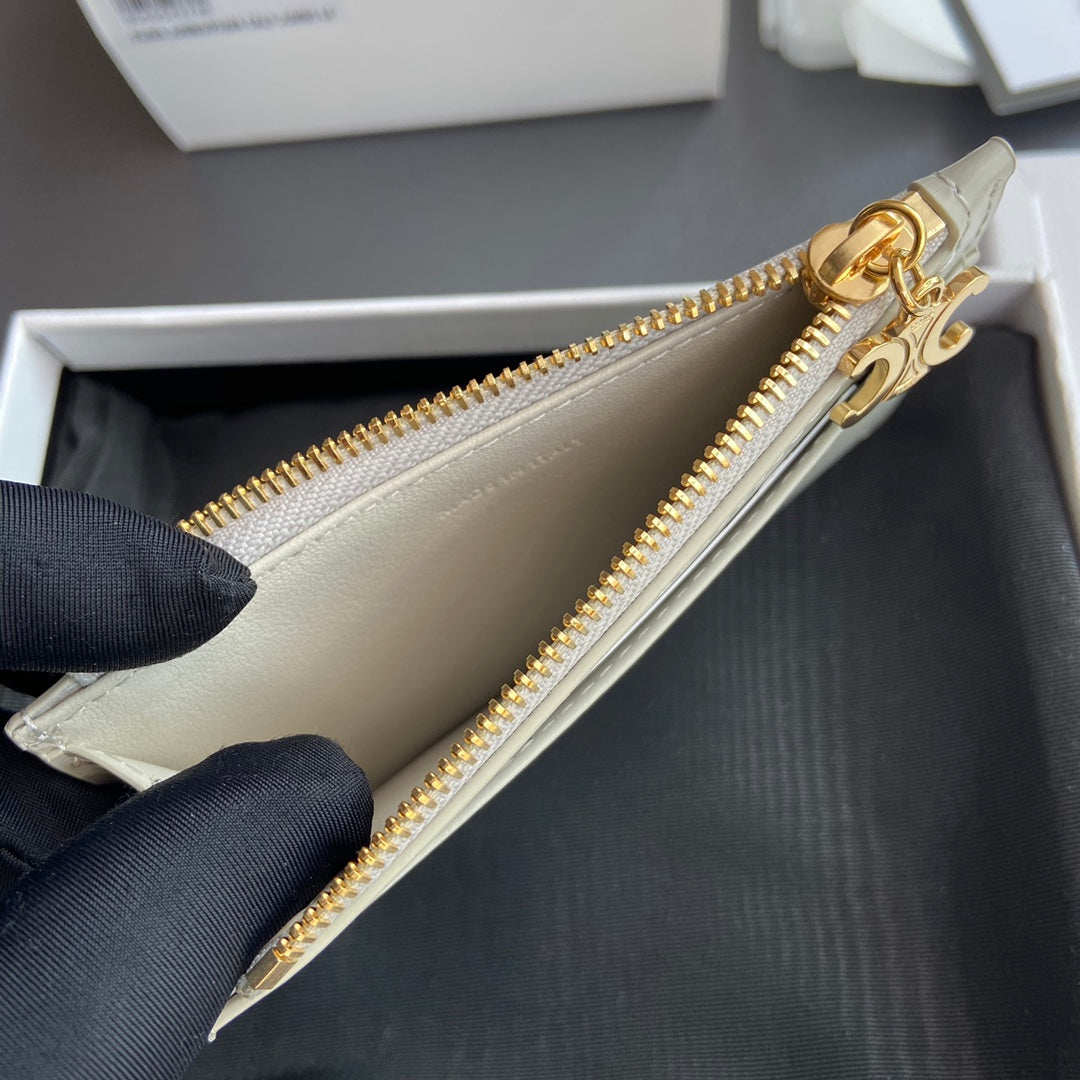 Celine Zipped Card Holder Triomphe Charms in Grained Calfskin