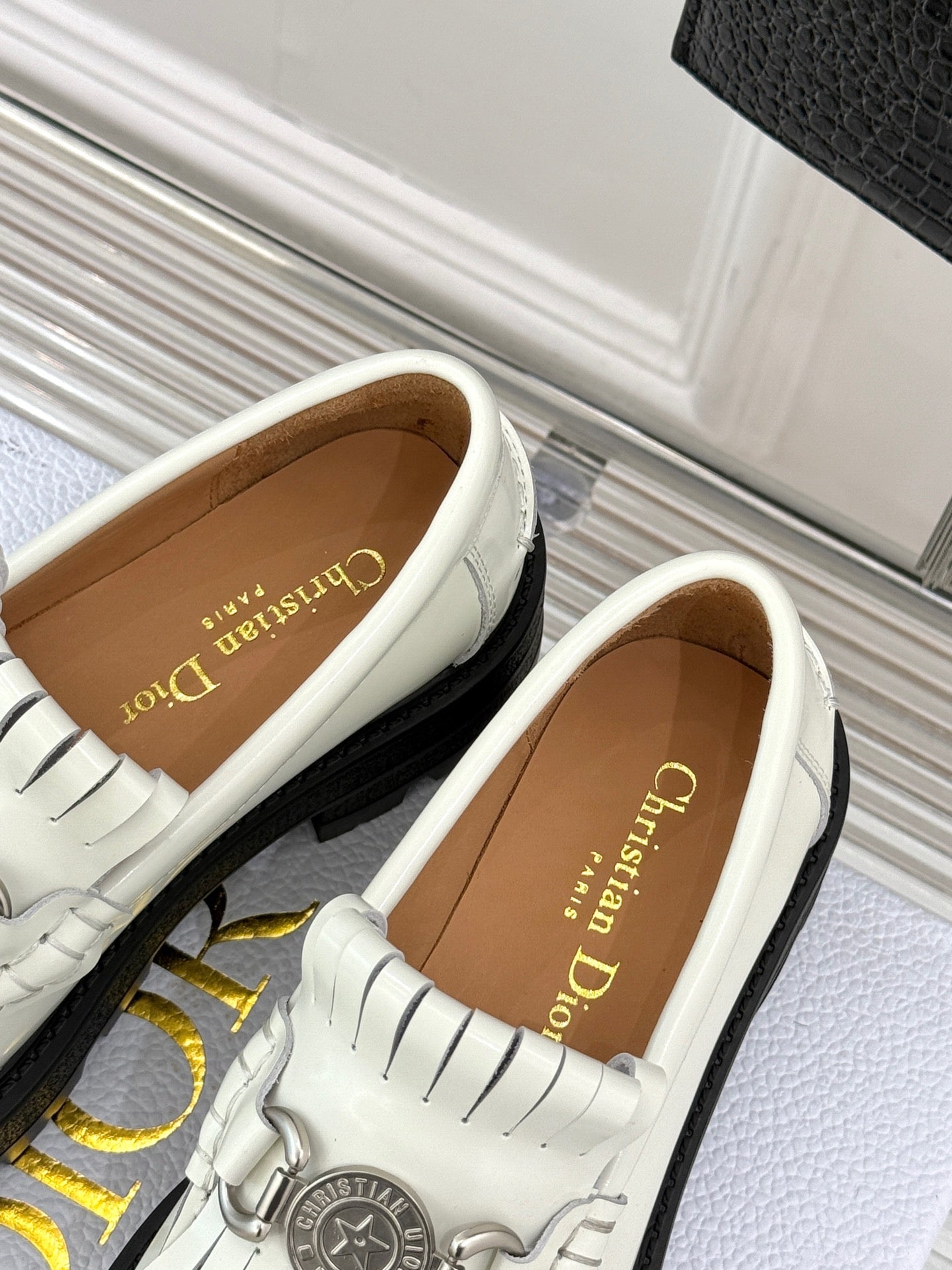 Dior Stuart Weitzman Mila Lift Pearl Leather Loafers | White | FARFETCH BH