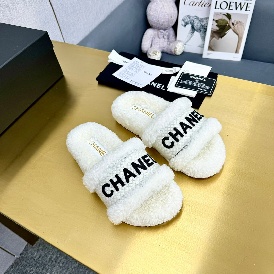 Chanel Fuzzy Slippers